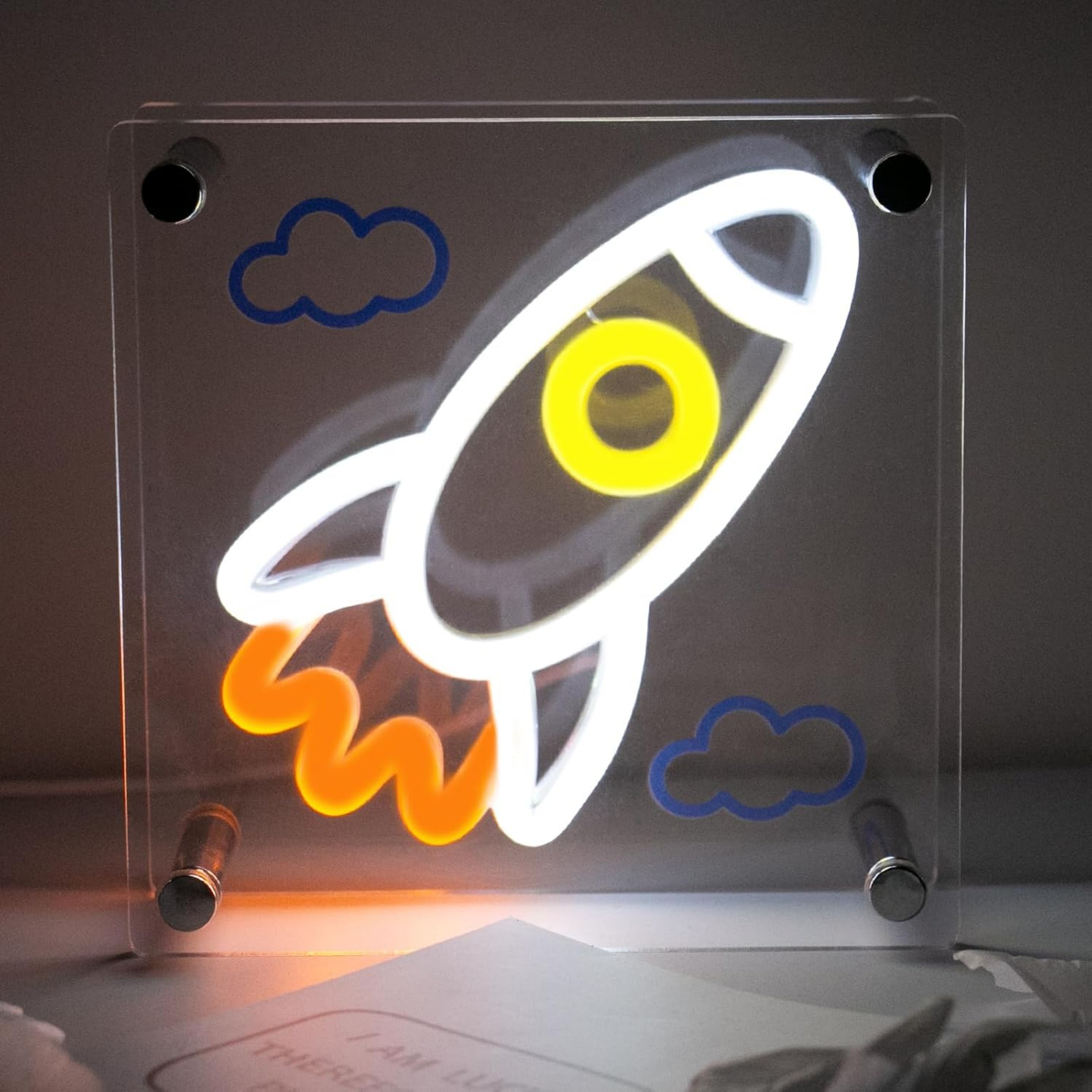 thumbnail video image 2 of UPONRAY Rocket Desktop Neon Signs, 5.9"*5.9" Dimmable & USB-Powered LED Neon Light, Stylish Desktop decoration for Bed Room, Living Room, Baby's Room, Bar, Party, 2 of 9