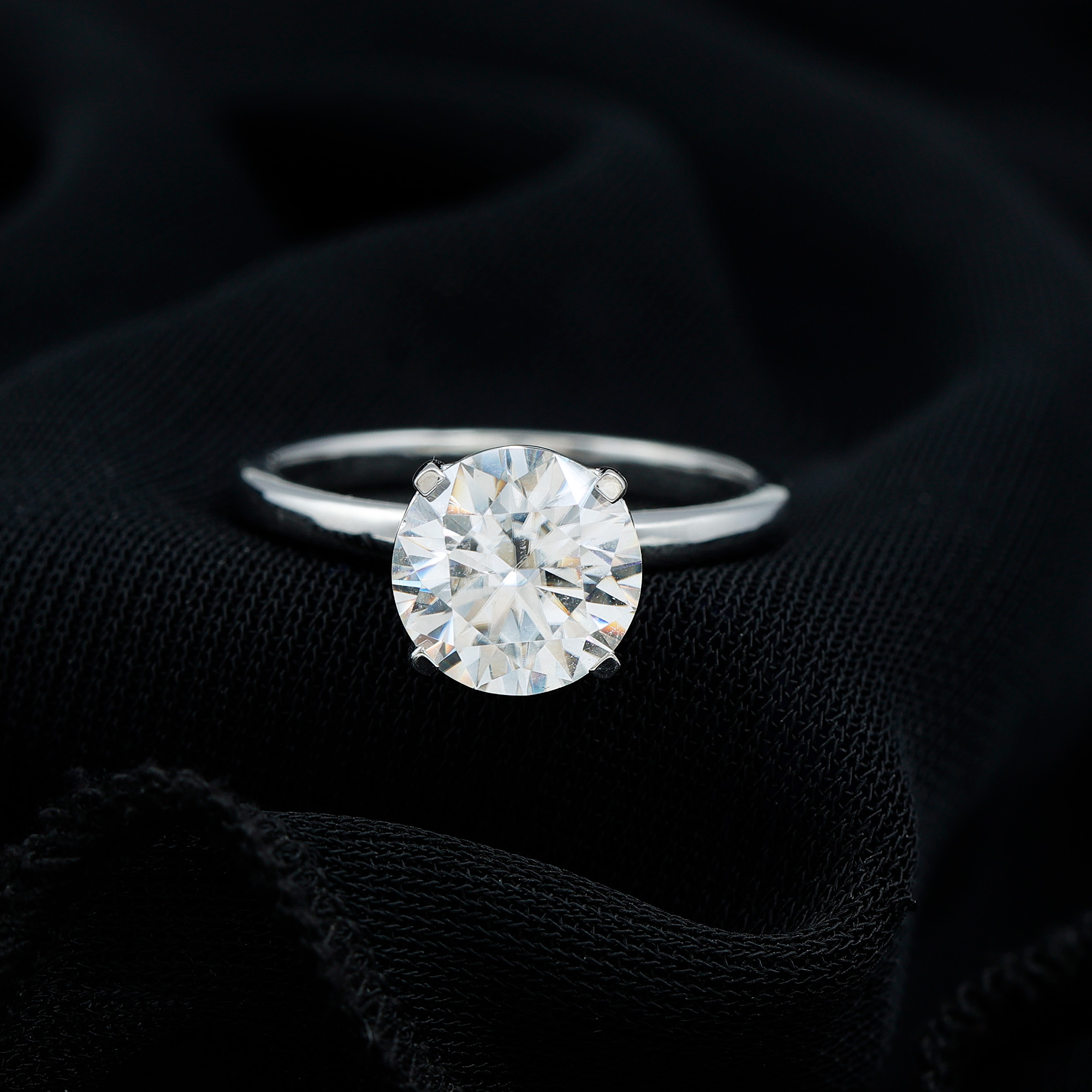 thumbnail video image 2 of Rosec Jewels Certified Moissanite Solitaire Engagement Ring 2 Carat - 8 mm Round Moissanite Ring (D-VS1 Quality), with Jewelry Box, 18K Yellow Gold, US 13.00, 2 of 8