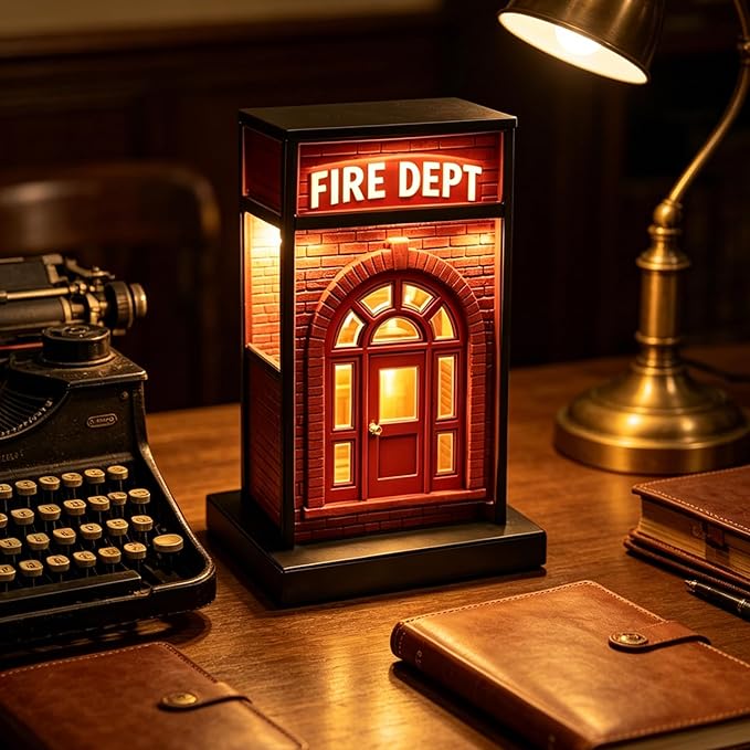 thumbnail video image 2 of 2026 Upgrade Fire Dept Vintage Lamp, Classic Brick Firestations Warm LED Night Light, Retro Table Decor for Bedroom Office Unique Desk Light Gifts, 2 of 10