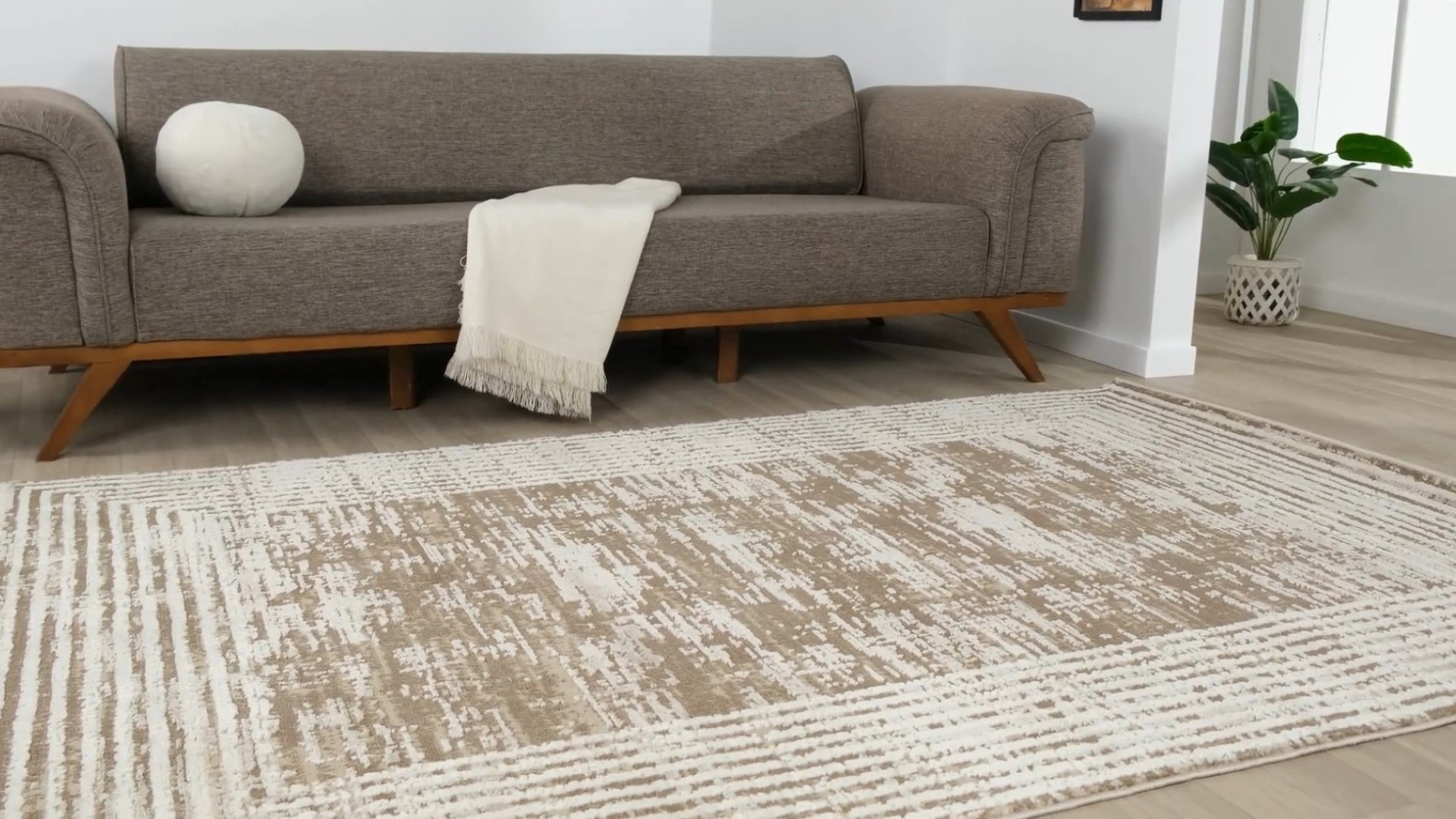 thumbnail video image 2 of Luxe Weavers Geometric Solid Medium Pile Beige 8x10 Area Rug, Indoor Carpet, 2 of 11