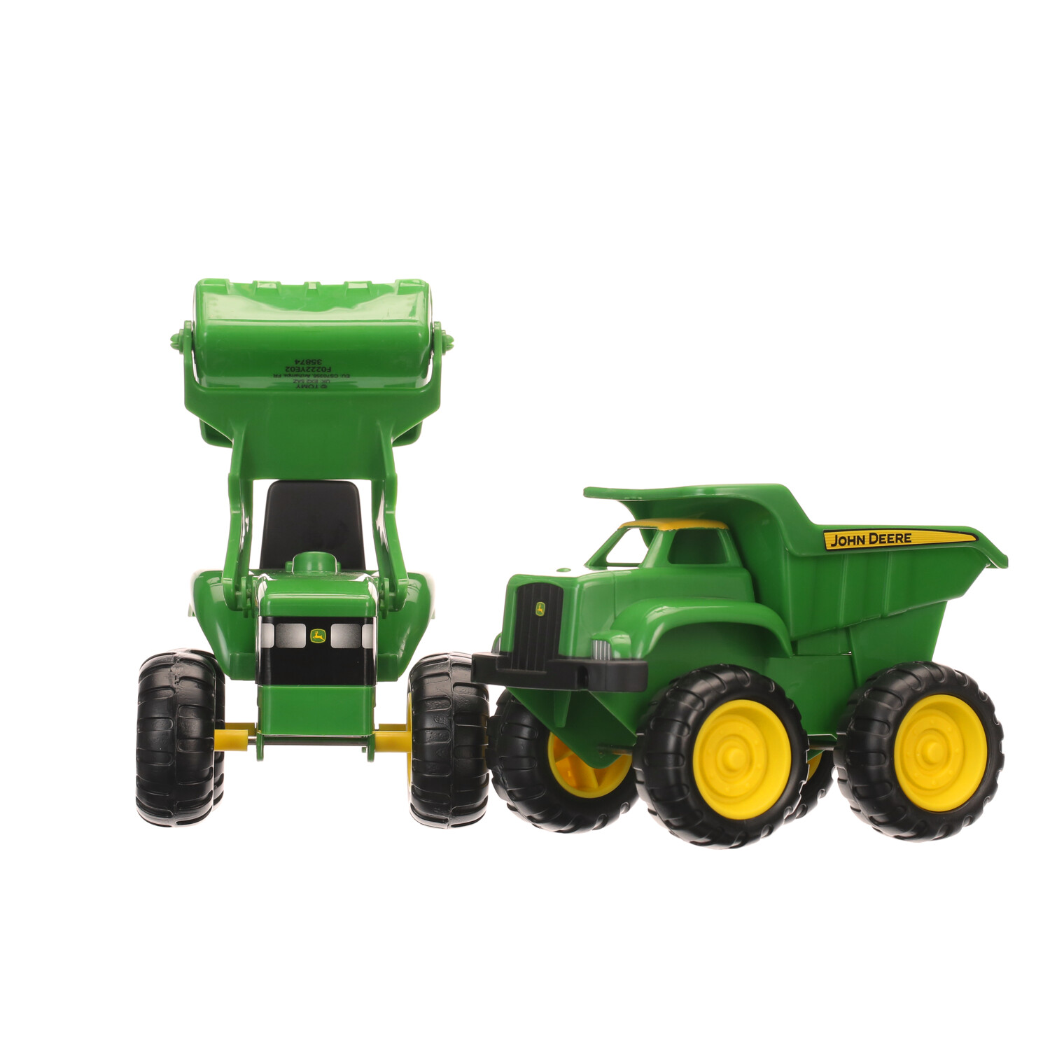 John Deere Sandbox Toys Vehicle Set - Includes Dump Truck Toy, Tractor Toy  with Loader - 6 Inch - 2 Count, Green, Frustration Free Packaging