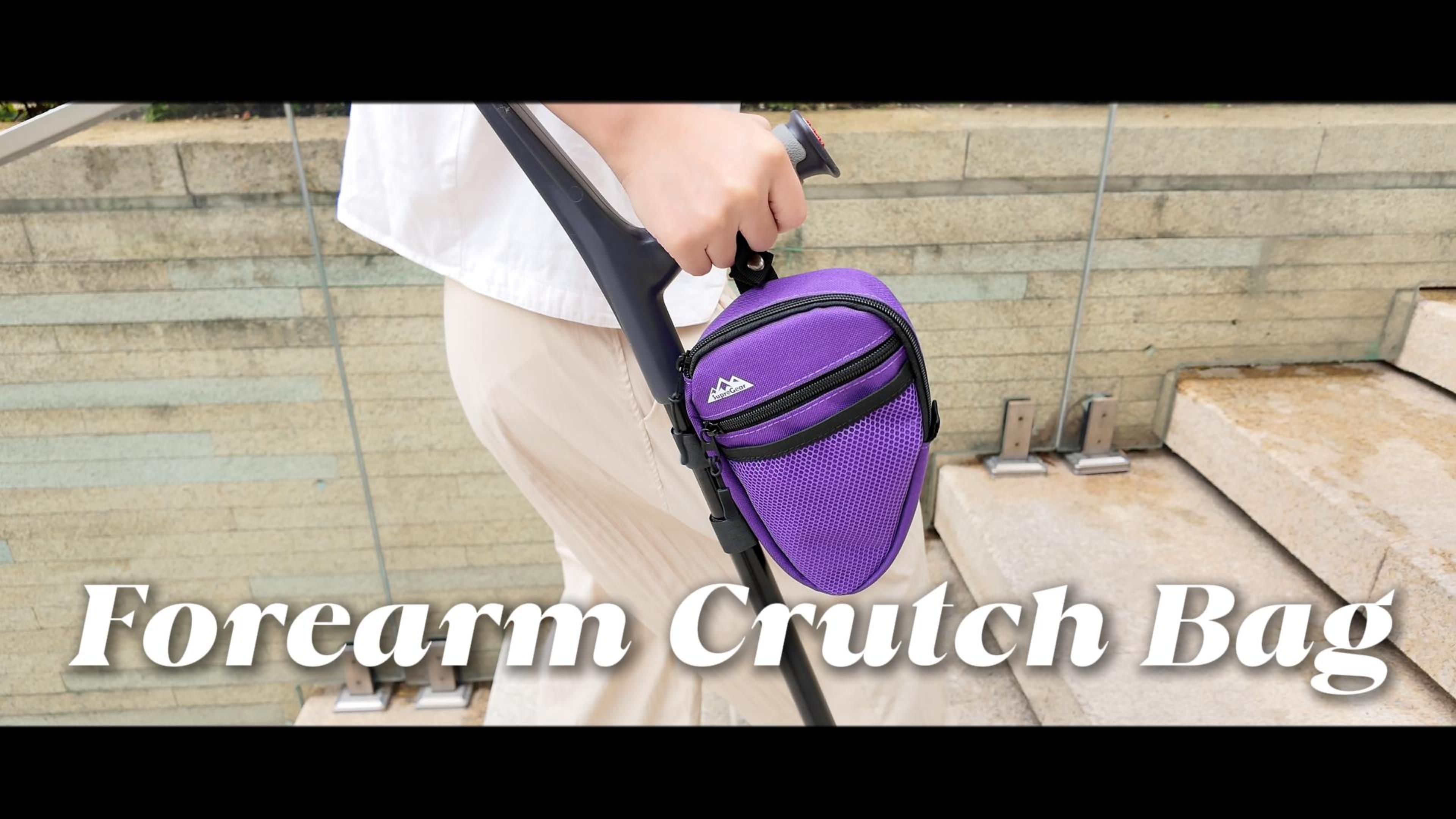 thumbnail video image 2 of SupreGear Forearm Crutch Bag, Lightweight Elbow Pouch with Cup Holder, Purple, 1 Pack, 2 of 7