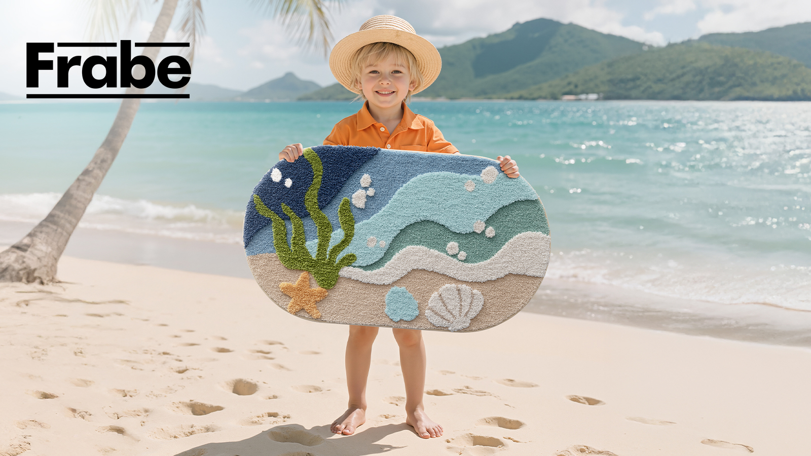 thumbnail video image 2 of FRABE Beach Bathroom Rugs, Non Slip Bath Mat,Soft Washable,Absorbent Quick Dry,with Starfish Shell Ocean Sea Theme Bath Rug for Shower Floor, Kitchen Decor, Kids Room, 24"x44", 2 of 10
