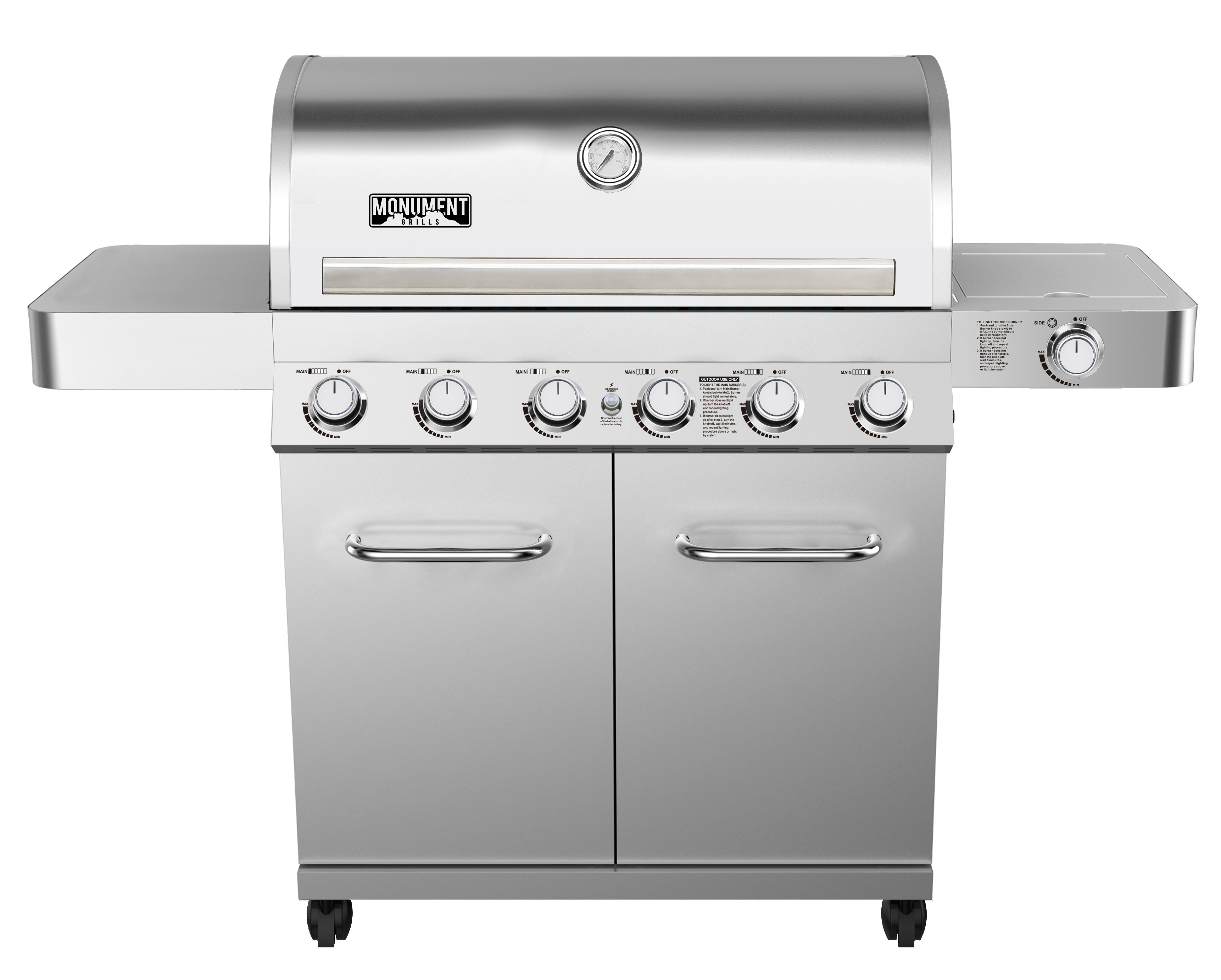 thumbnail video image 2 of Monument Grills 6+1 Burner Propane Gas Grill 🏈🔥 84,000 BTU Stainless Steel Outdoor Patio Barbecue Grill ✨ LED Controls 💡, Free Rotisserie Kit 🥩, and Easy Cleanup 🧼, 77352, 2 of 17