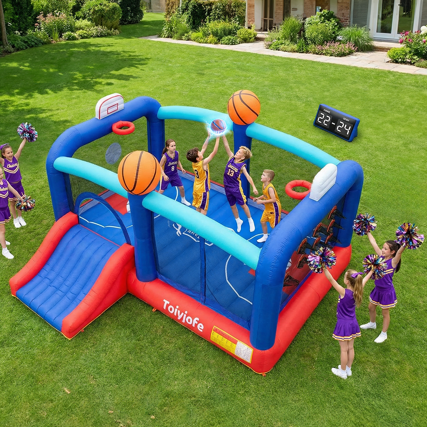 thumbnail video image 2 of Toiyjofe Large Bounce House for Big Kids 8-12, Basketball Inflatable Bounce House with Slide, 16 x 13 ft Outdoor Bouncer, Blower Included, 2 of 12