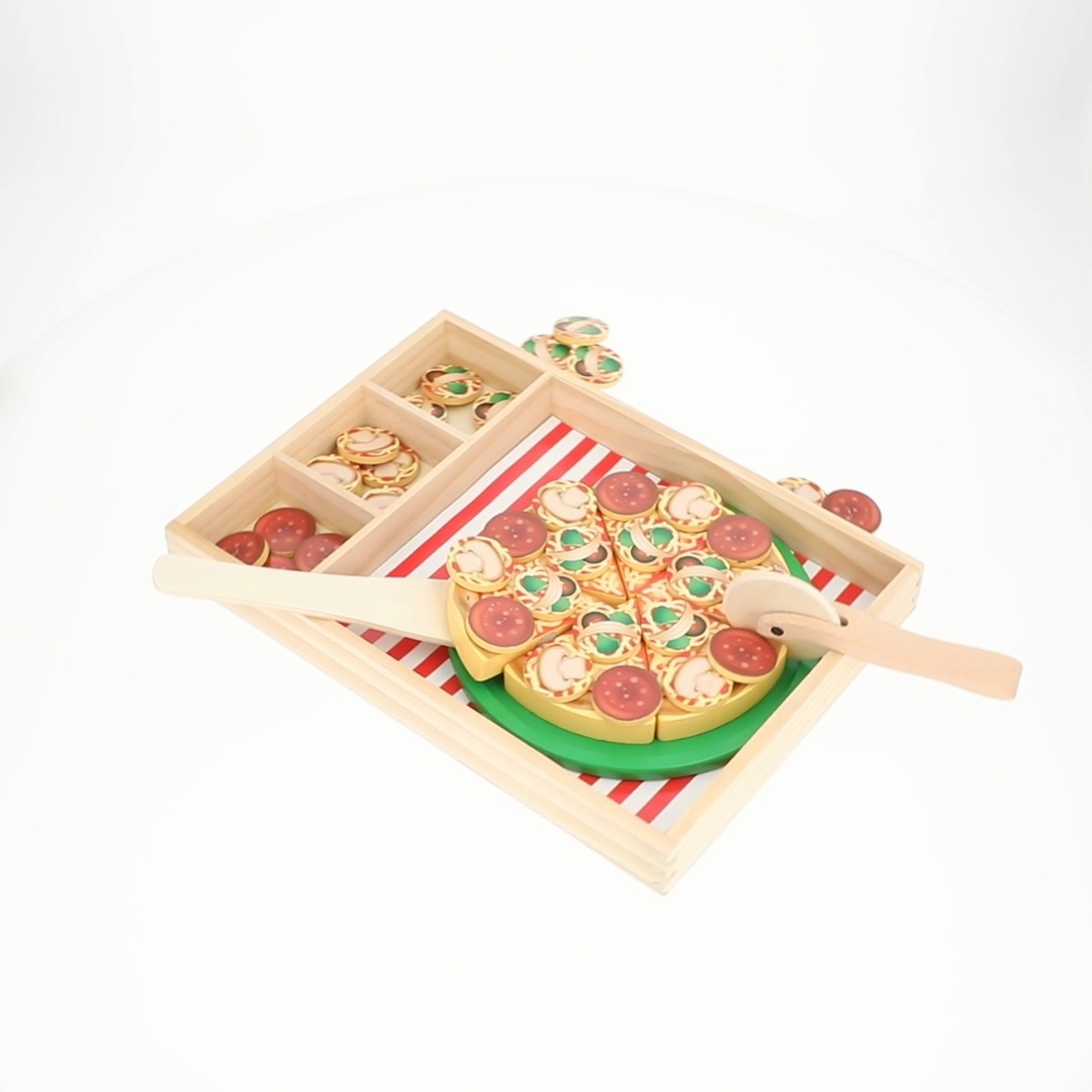 Melissa & Doug, Wooden Pizza Play Food Set, 36 toppings with 6