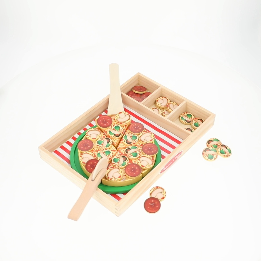 Melissa & Doug, Wooden Pizza Play Food Set, 36 toppings with 6