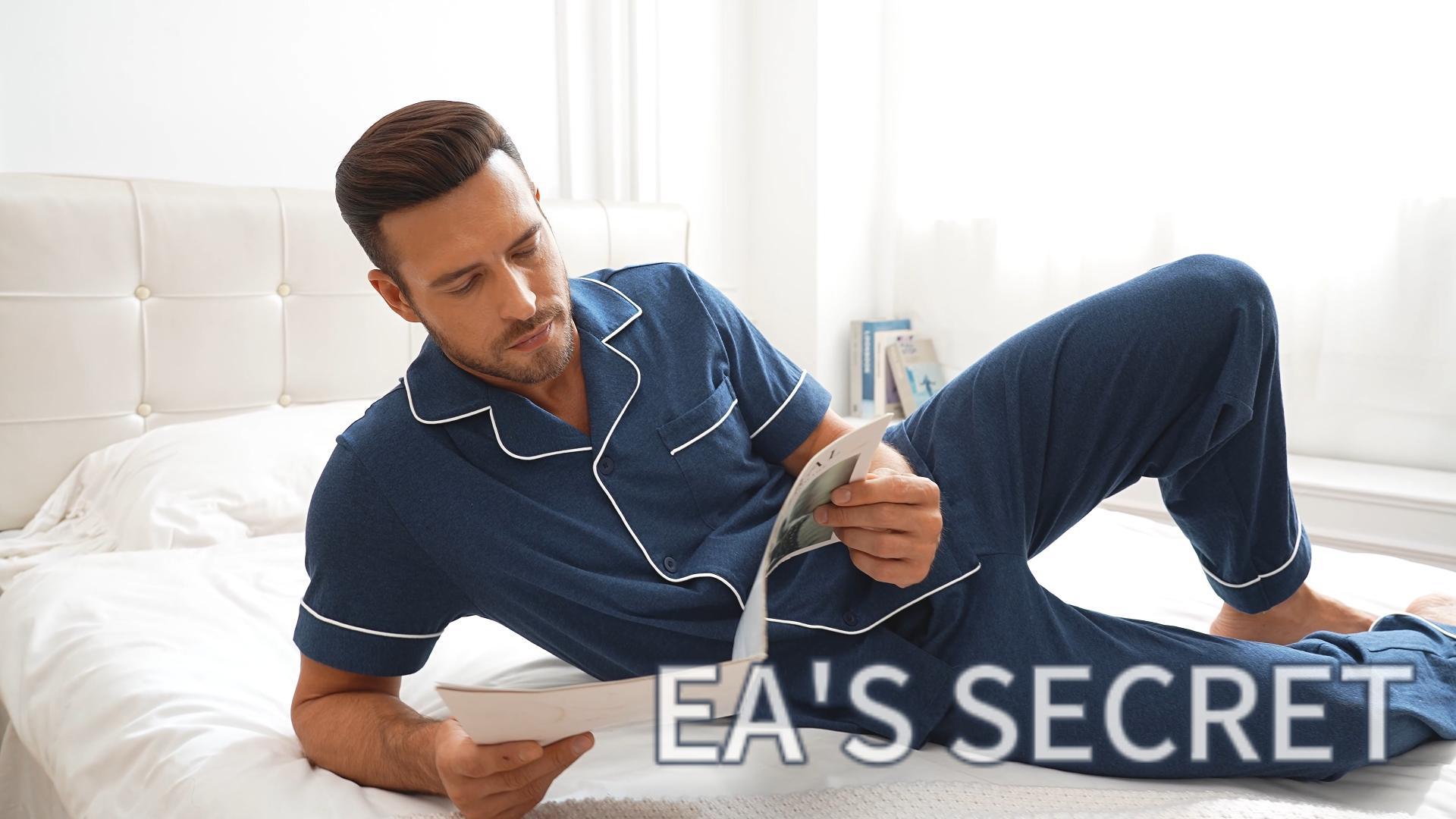 thumbnail video image 2 of EA'S SECRET Men's Pajamas Set Short Sleeve Pjs Ultra-Soft 100% Cotton Pajamas for Men Button Down Lounge Wear with Roomy Pockets(Dark Gray,L), 2 of 8
