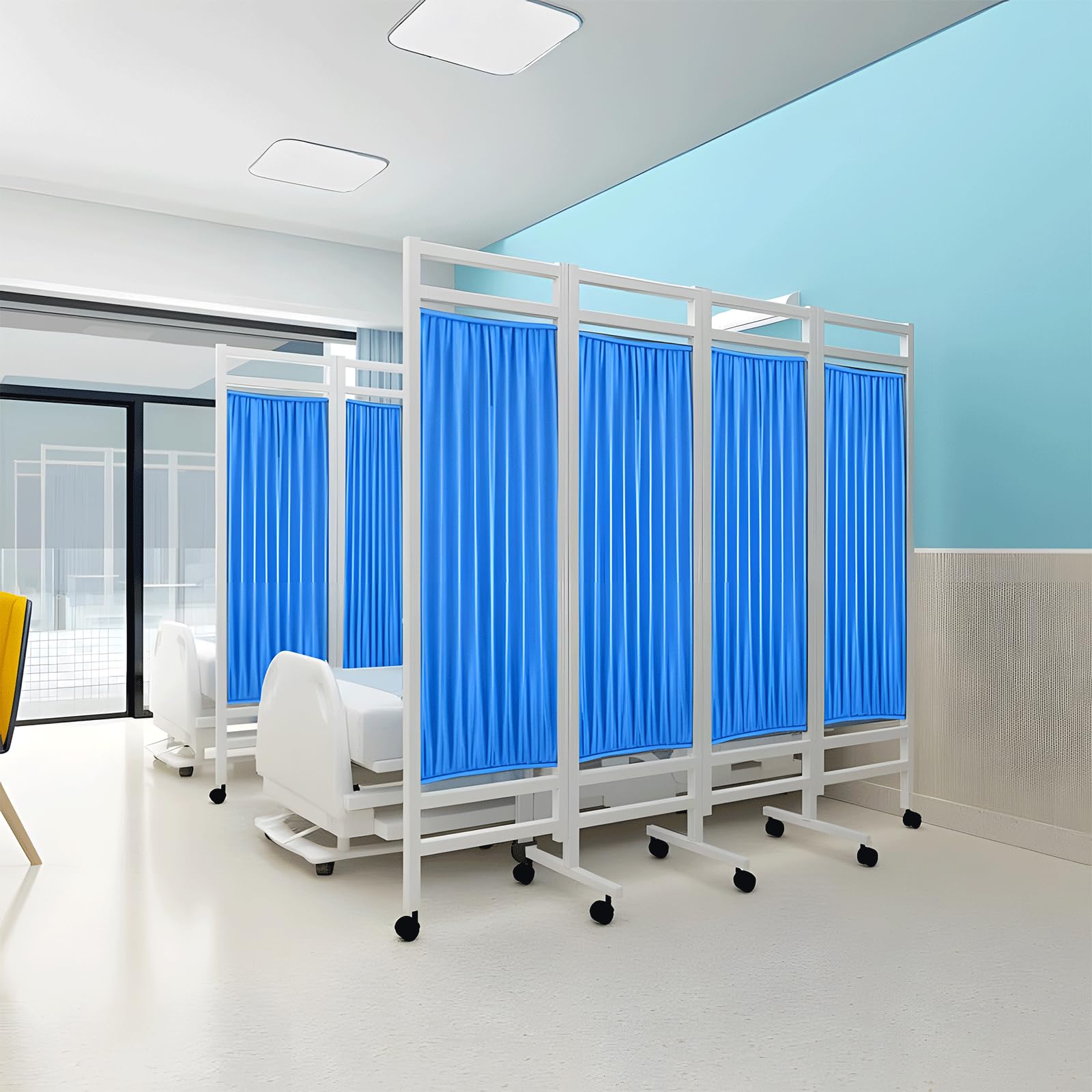 thumbnail video image 2 of 6 ft Tall Folding Portable Room Divider, Rolling Medical Privacy Screen on Wheels, Temporary Partition Wall Panels for Office, Beauty Salon, and Hospital（5-Panel）, 2 of 10