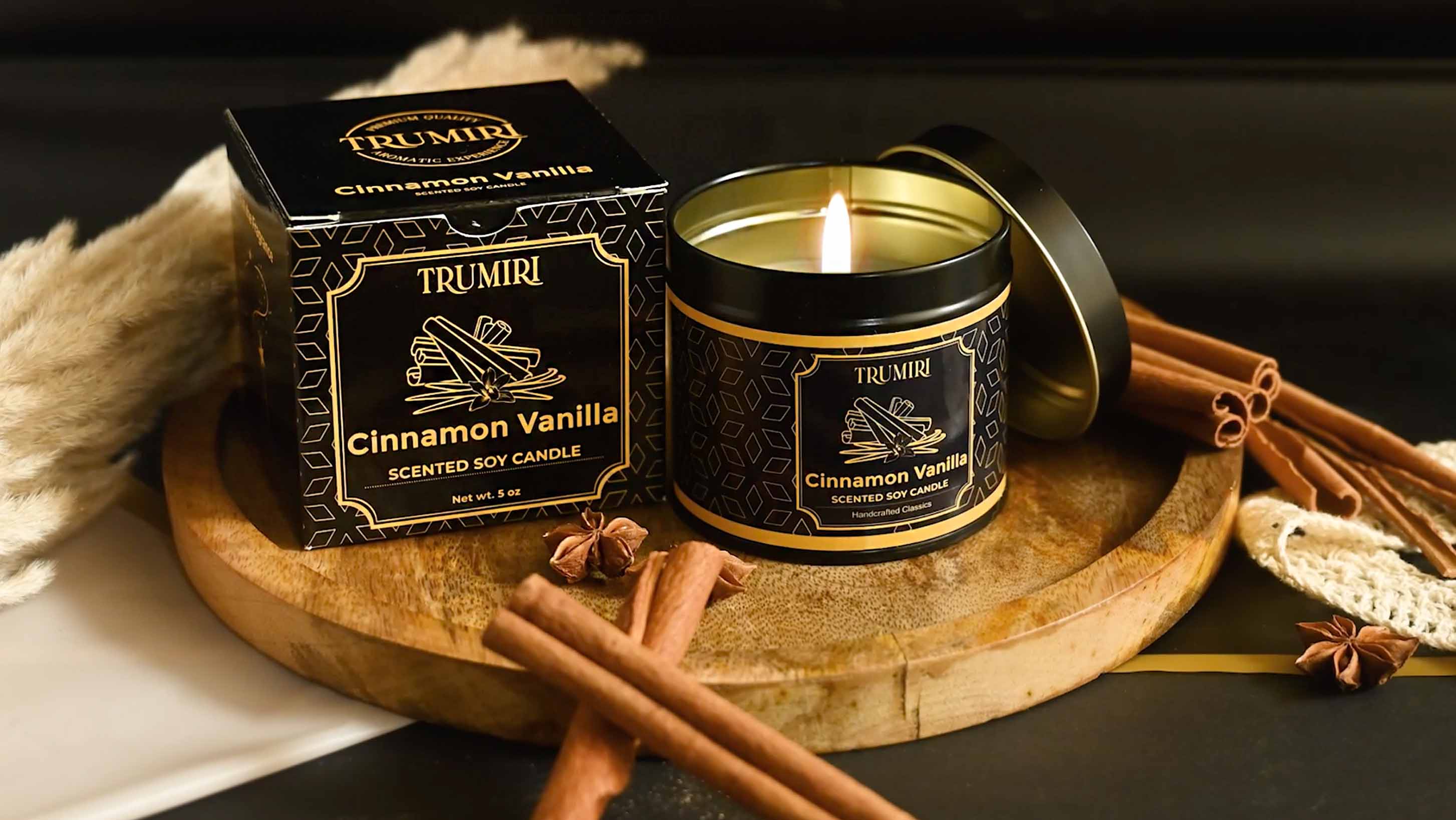 thumbnail video image 2 of Vanilla Candle With Cinnamon Strong Scented Soy Candel Natural Non Toxic Velas Aromáticas For Women Gift For Fall Christmas Holidays Pack Of 1 5Oz Decorartive Travel Tin, 2 of 8