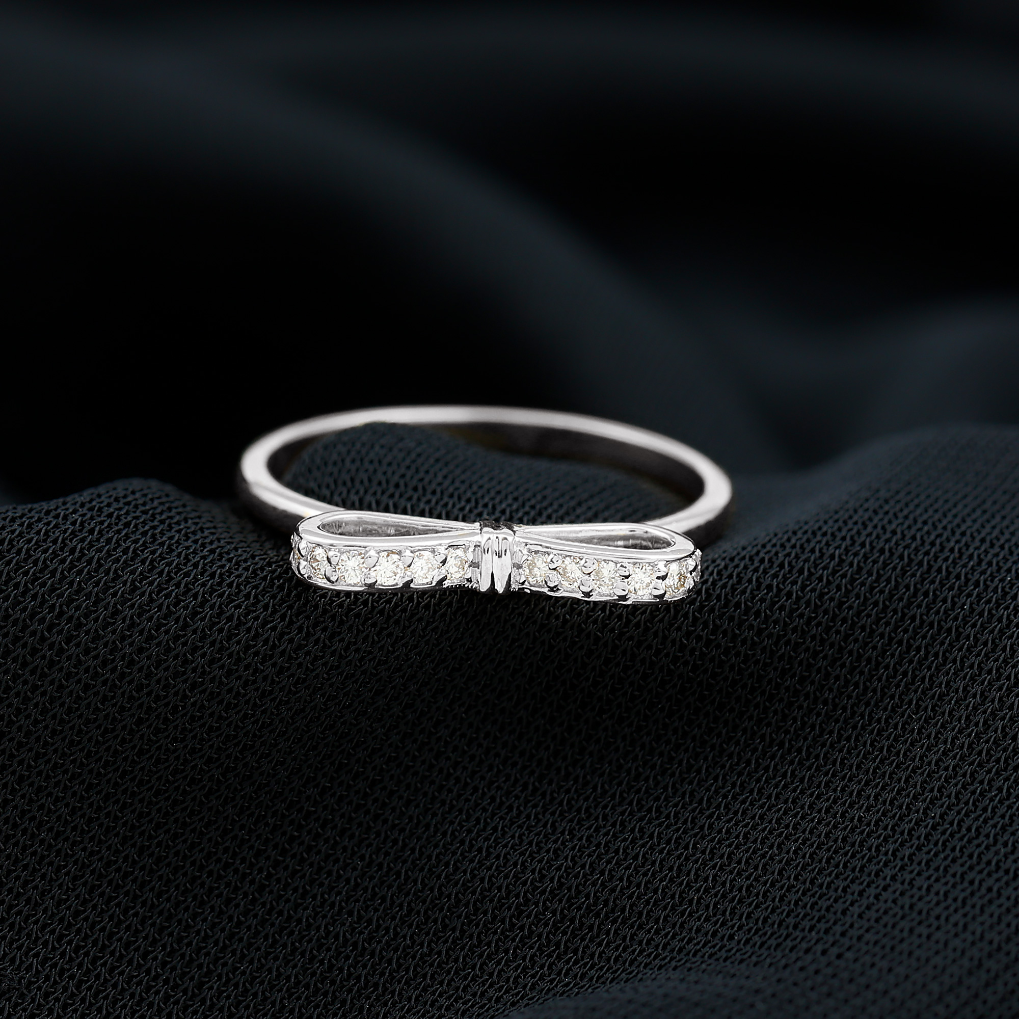 thumbnail video image 2 of Natural Diamond Promise Ring for Women - April Birthstone Bow Tie Ring, 18K White Gold, US 9.00, 2 of 7