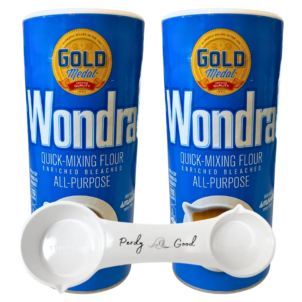 thumbnail video image 2 of Wondra Quick Mixing All Purpose Flour 13.5 oz (2 Pack) with Perdy Good Measuring Spoon, 2 of 8