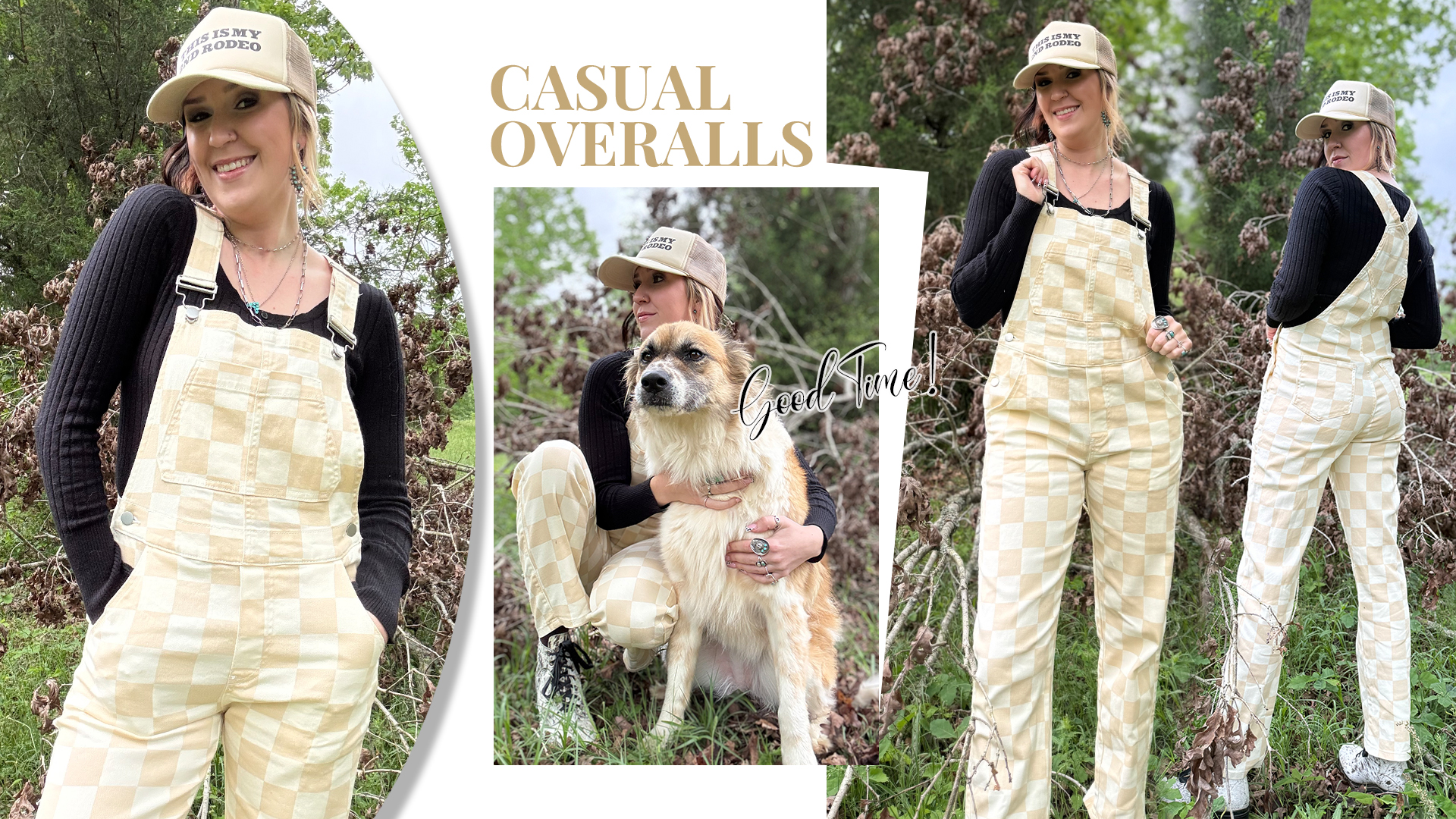 thumbnail video image 2 of Checkered Pants Womens Overalls Denim Bib Coveralls Cute Stretch Jeans Jumpsuits(Beige Checkered,S), 2 of 12