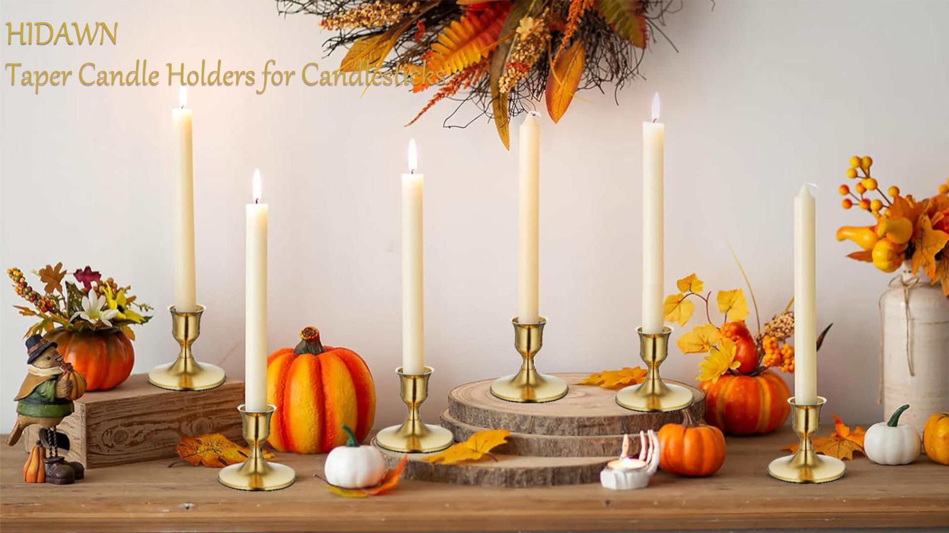 thumbnail video image 2 of HIDAWN 3 Pack Metal Taper Candle Holders for Candlesticks Gold, Candelabra Vintage Candle Stick for Fireplace Party Dining Home, 2 of 10