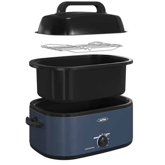thumbnail video image 2 of Sunvivi Electric Turkey Roaster Oven with Glass Lid, Removable Pan & Rack - 26 Qt, Blue, 2 of 9