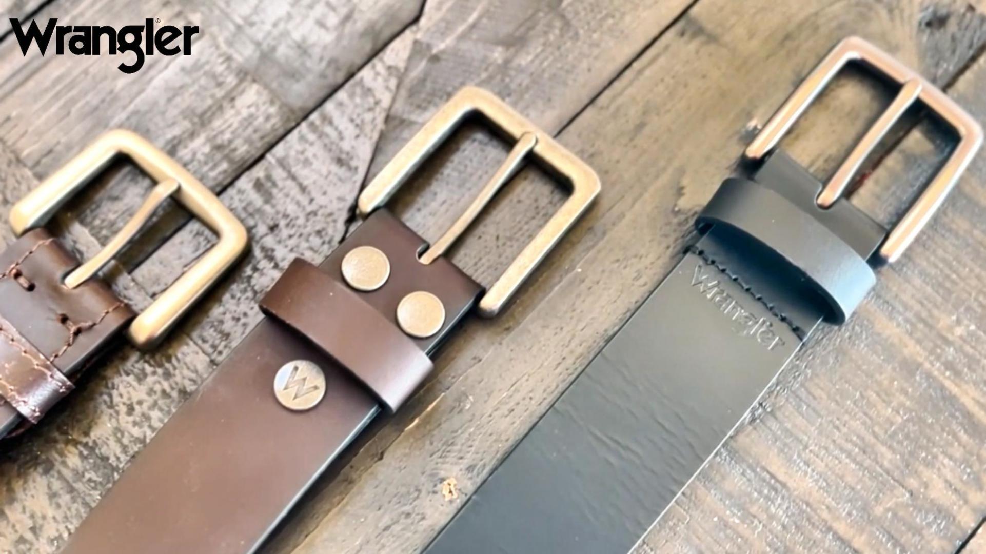 thumbnail video image 2 of Wrangler Leather Belts for Men Adult, Casual Everyday Men's Belts for Jeans & Khakis, Black, Size 36, 2 of 8