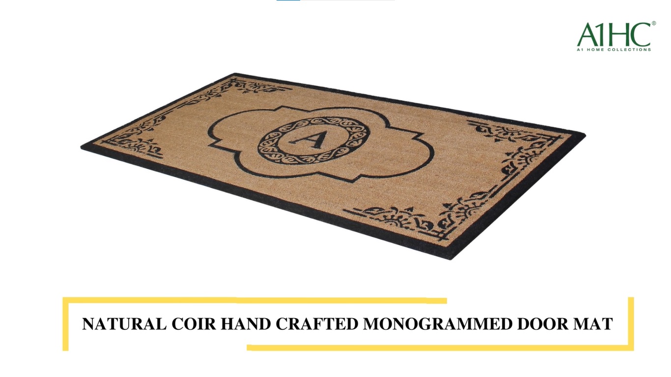 thumbnail video image 2 of A1HC Abrilina Natural Coir Monogrammed Door Mat, PVC Backing, Durable Anti-Shed Heavy Duty Doormat for Outdoor Front Porch Entrymat - 30"x48", 2 of 7
