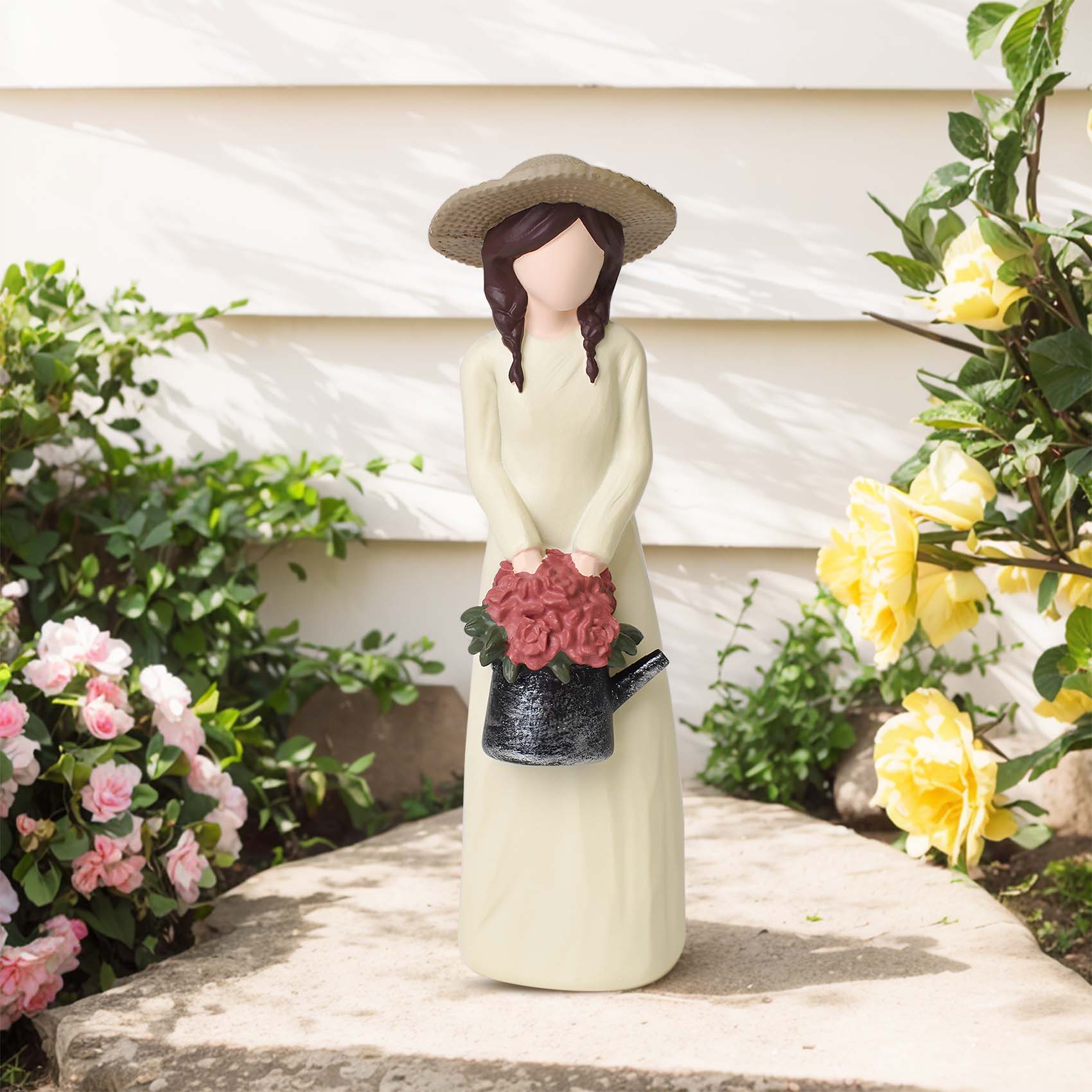 thumbnail video image 2 of Lnrkai Guardian Angel Figurines, Gardening & Housewarming Gift for Women, 5.9" Resin Rose Bouquet Decorative Statue, Indoor Outdoor Home Decor, 2 of 10