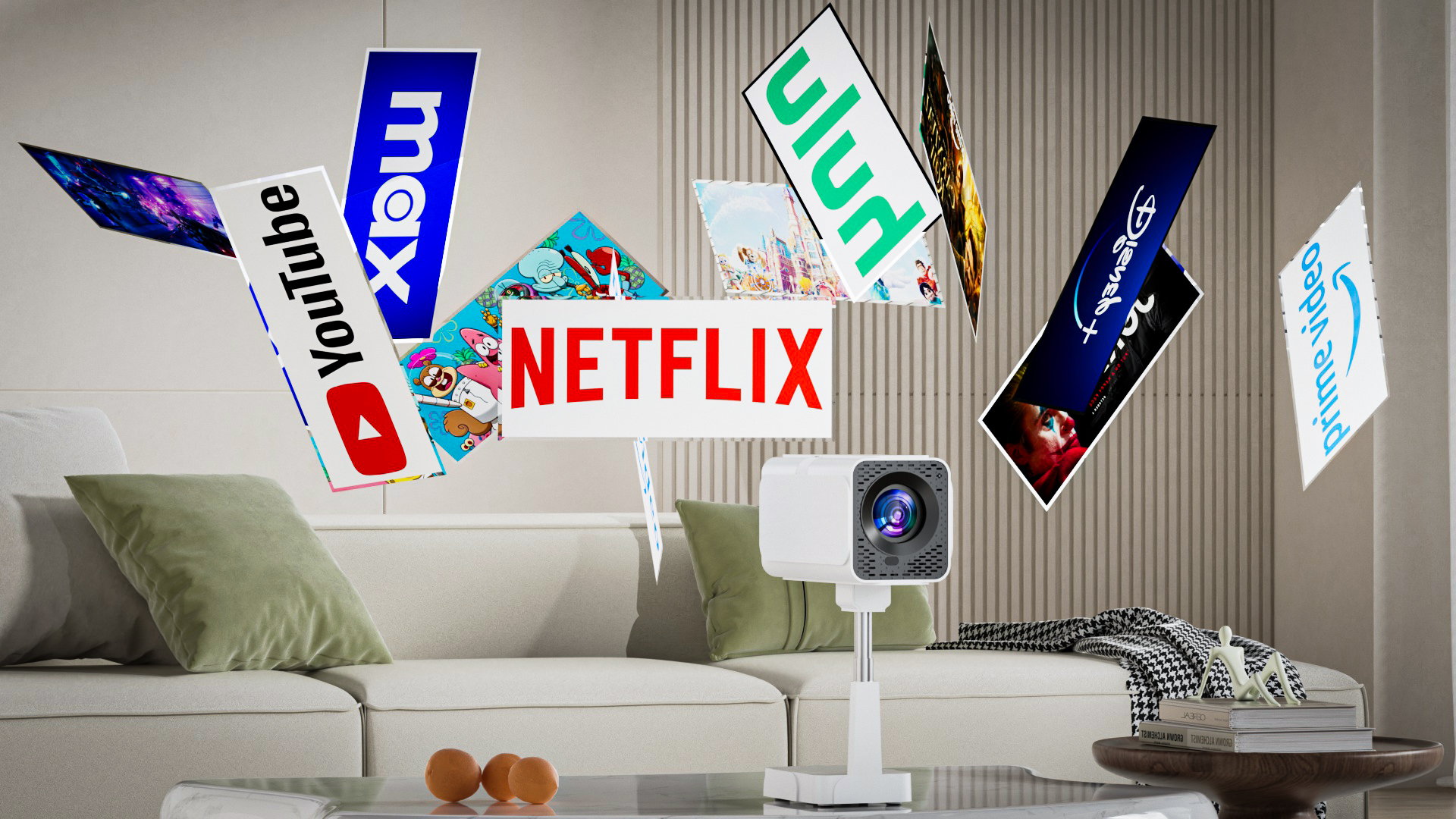 thumbnail video image 2 of [Netflix-Licensed] Smart Projector with WiFi and Bluetooth, 4K 1080P Support, Electric Focus & Auto Keystone, Rotatable & Height-Adjustable Stand, Max 250" Screen, 2 of 11