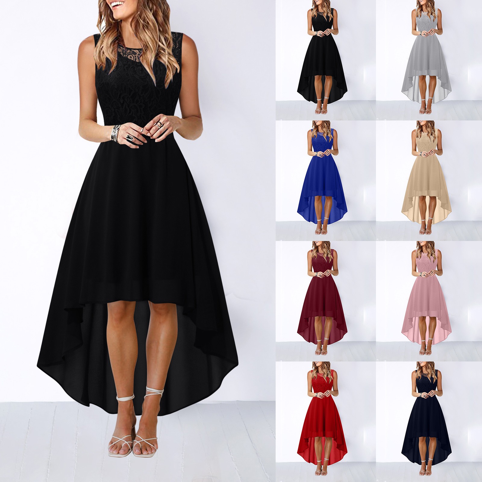 thumbnail video image 2 of GZWYHT Dresses for Women 2025,Prom Dresses Lace Dress Bow Belt Elegant Irregular Length Dress Chiffon Dress Bridesmaid Cocktail Party Dress Formal Dresses,Graduation Dress,Khaki Dress,Flowy Dresses XL, 2 of 8