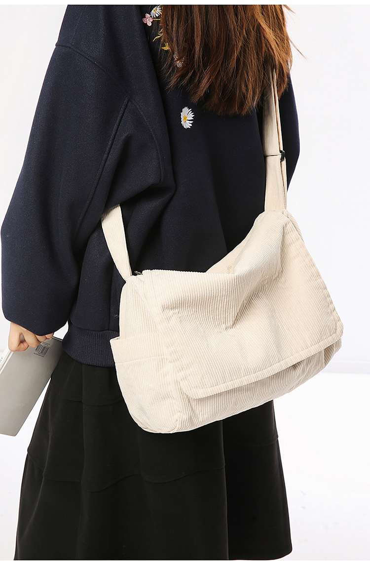thumbnail video image 2 of Sunyuer Corduroy Crossbody Bag for Women, Large Capacity Retro Messenger Bag, Casual Lazy Style Shoulder Handbag, Adjustable Strap Lightweight Daily School Travel Purse, 2 of 8