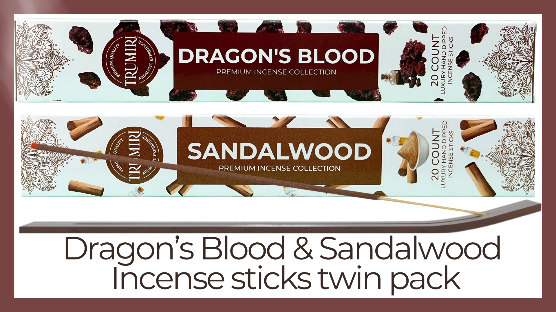 thumbnail video image 2 of Trumiri Incense Sticks - Combo Pack of 40 Insence-Sticks - 20 Dragons Blood + 20 Sandalwood - Insenses - Insents - Incents - Inscense - Incence - Incienso - All Natural Incense Sticks, 2 of 10