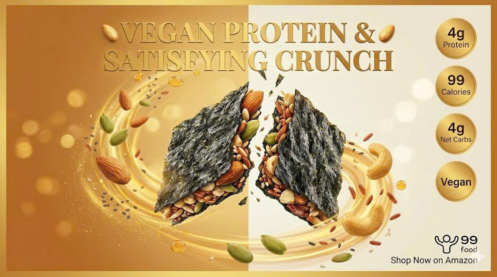 thumbnail video image 2 of LOTUS HFC Seaweed Snacks with Nuts 2 Pack (100g Each) Crispy Roasted Seaweed Chips, Healthy Vegan Snack, Asian Snack with Almonds & Cashews (Wasabi), 2 of 7