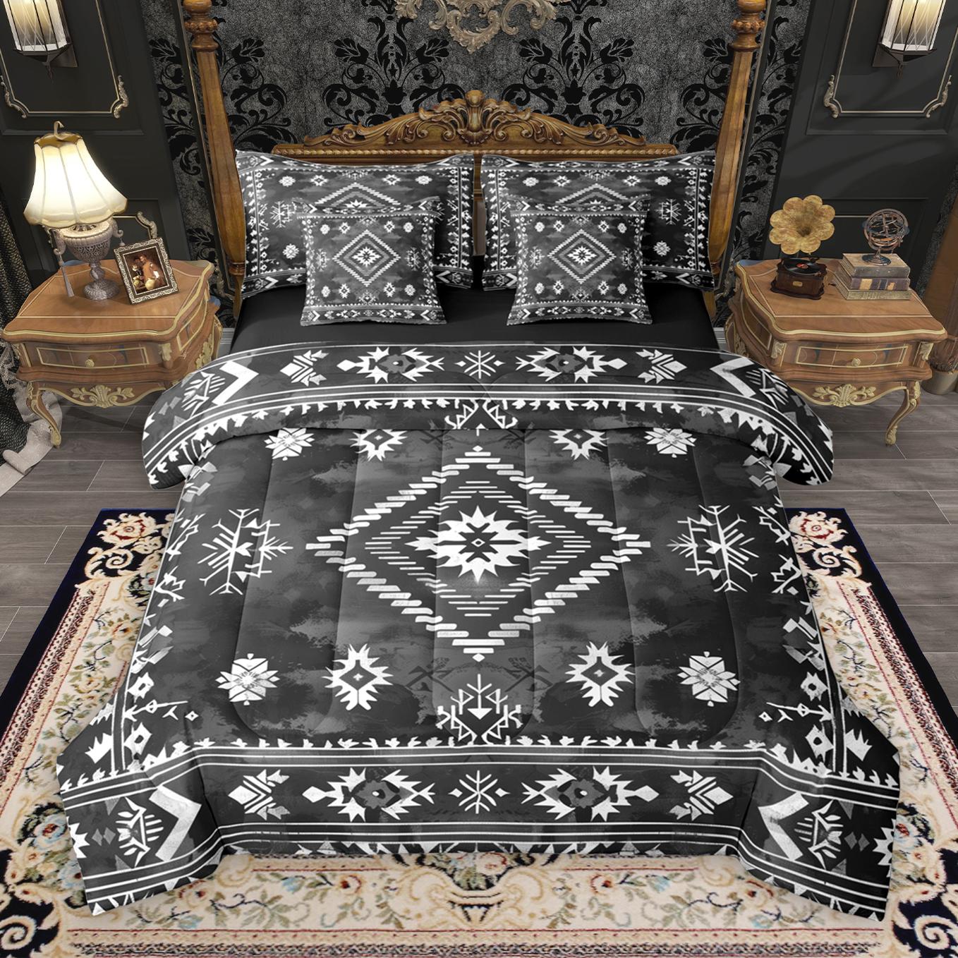 thumbnail video image 2 of Manfei Retro Rustic Aztec 7-Piece Twin Bedding Sets,Vintage Boho Tribal Bedding Comforter Set,Gray Black Sheet Sets For Men Women,Breathable Home Decor Reversible, 2 of 9