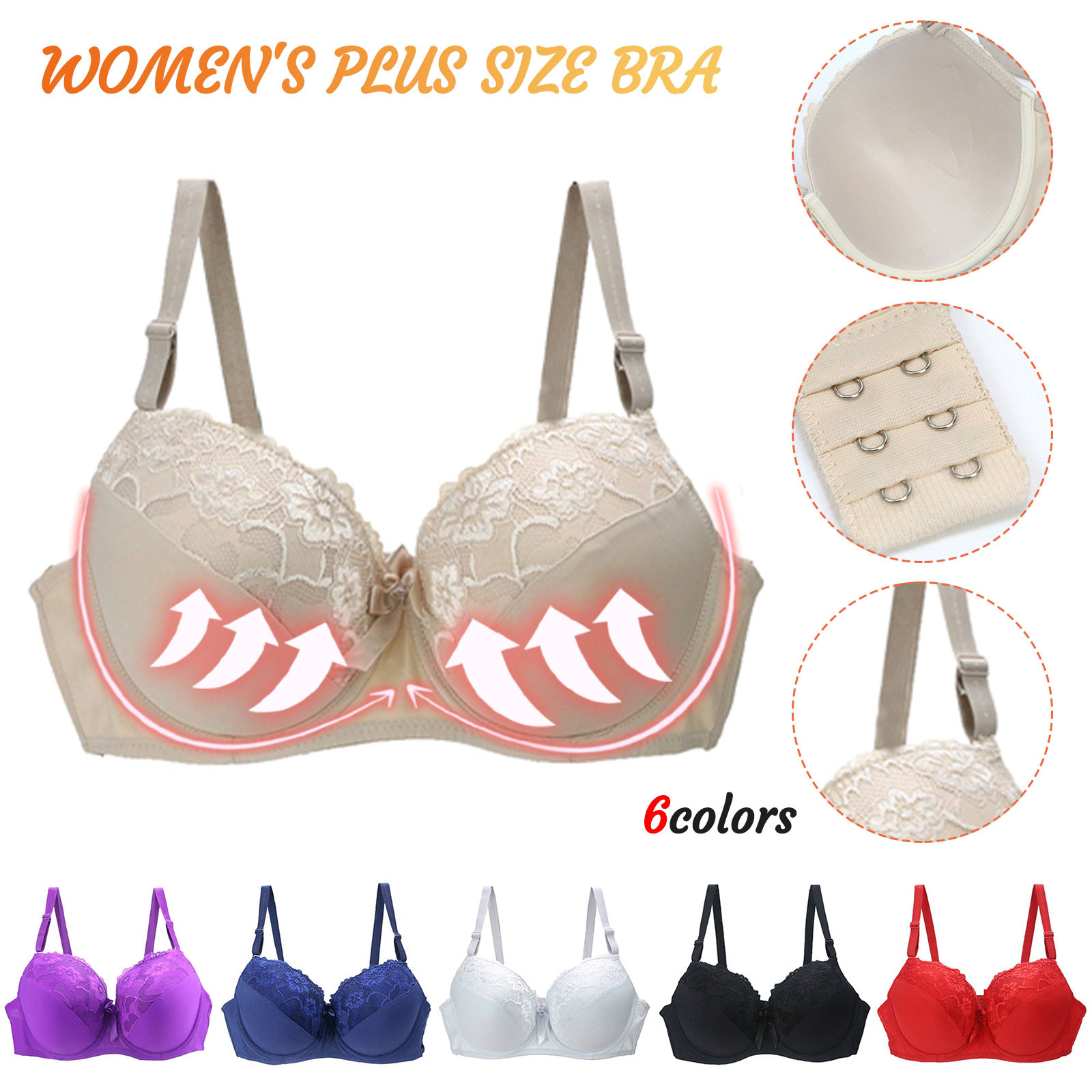 thumbnail video image 2 of WREESH Womens Push Up Lace Bra Comfort Padded Underwire Bra Add 1 Cup Bra Breathable Underwear Black, 2 of 6