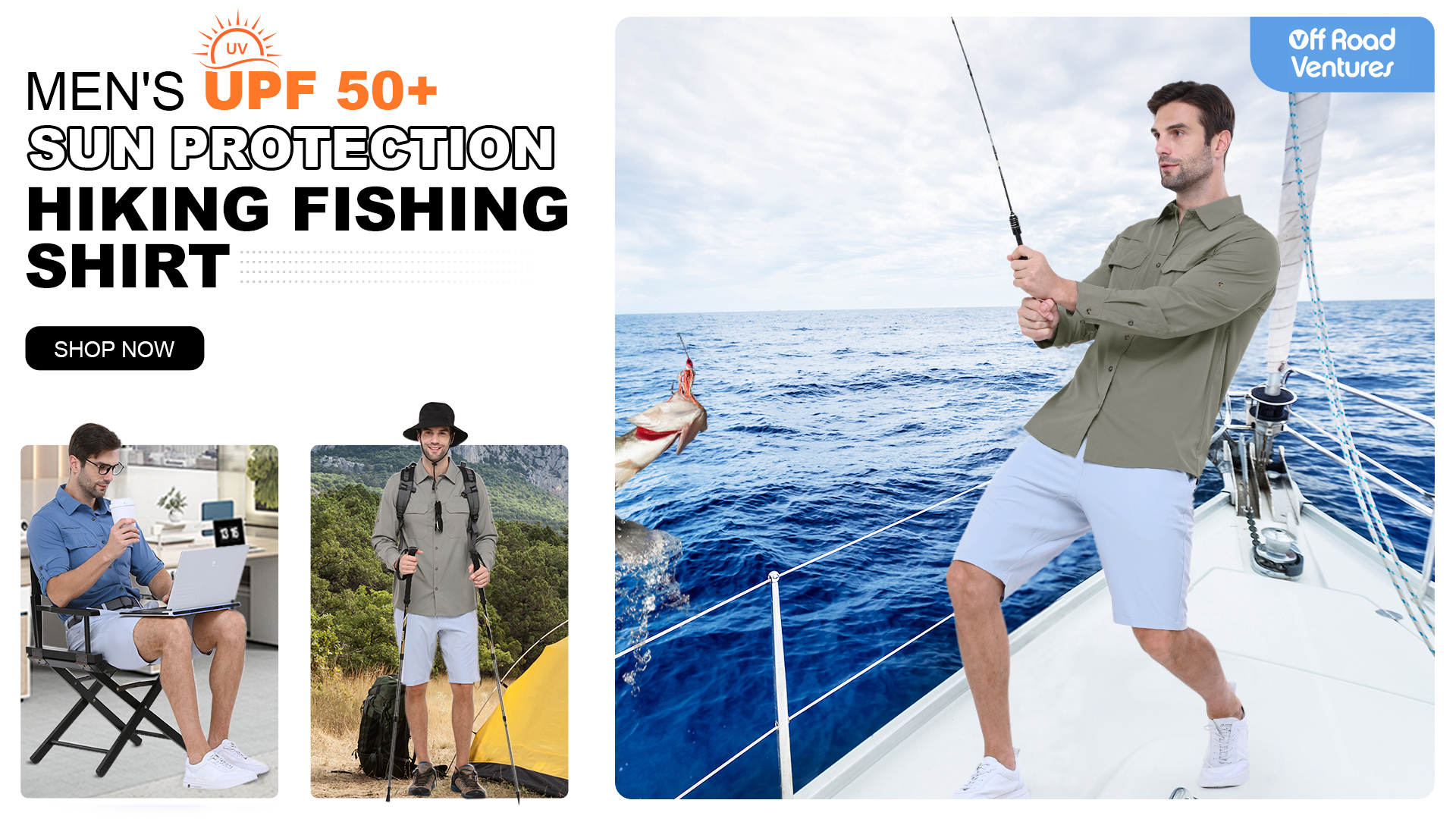 thumbnail video image 2 of Off Road Ventures Mens Sun Protection Safari Shirt Button Down Work Lightweight Long Sleeve Hiking Shirt for Fishing Travel Outdoor, 2 of 7