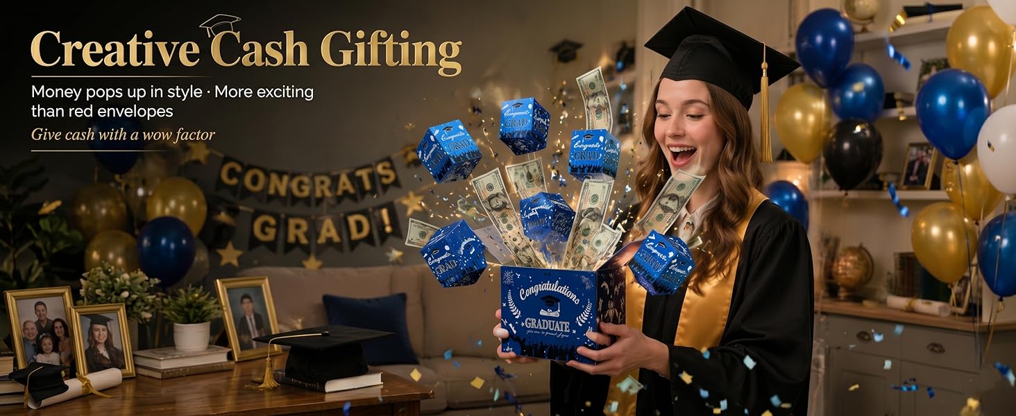 thumbnail video image 2 of 2026 Graduation Surprise Explosion Gift Box, Pop up Cash Money Holder, DIY Bouncy Confetti Card, Creative Memorable Present for Grad, Unique Party Favor Ideas, Empty Fillable Candy Bouquet, 2 of 8