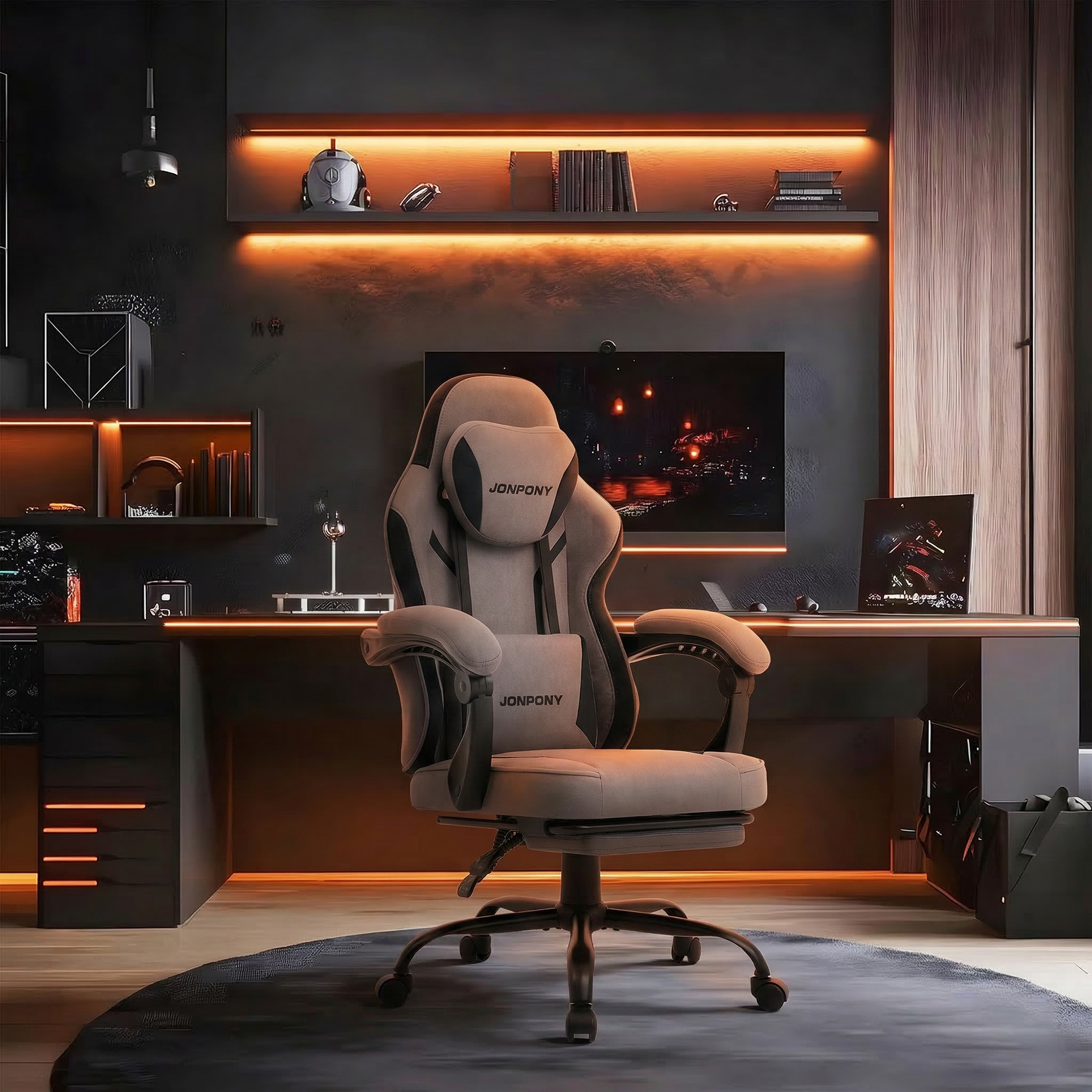 thumbnail video image 2 of JONPONY Big and Tall 400LBS Gaming Chair with Foot Rest,Breathable Fabric for Home Office Desk, Ergonomic High Back Computer Chair with Headrest & Lumbar Support, Dark Grey, 2 of 9