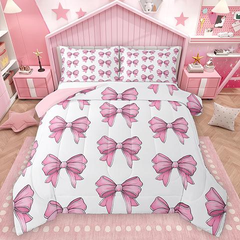 thumbnail video image 2 of Homewish Ribbon Bow Knot Bedding Comforter Set,Cartoon Bowtie Twin Comforter Sets,Colorful Bowknot Bedding Set For Girl,Breathable Home Decor Reversible,2pcs, 2 of 9