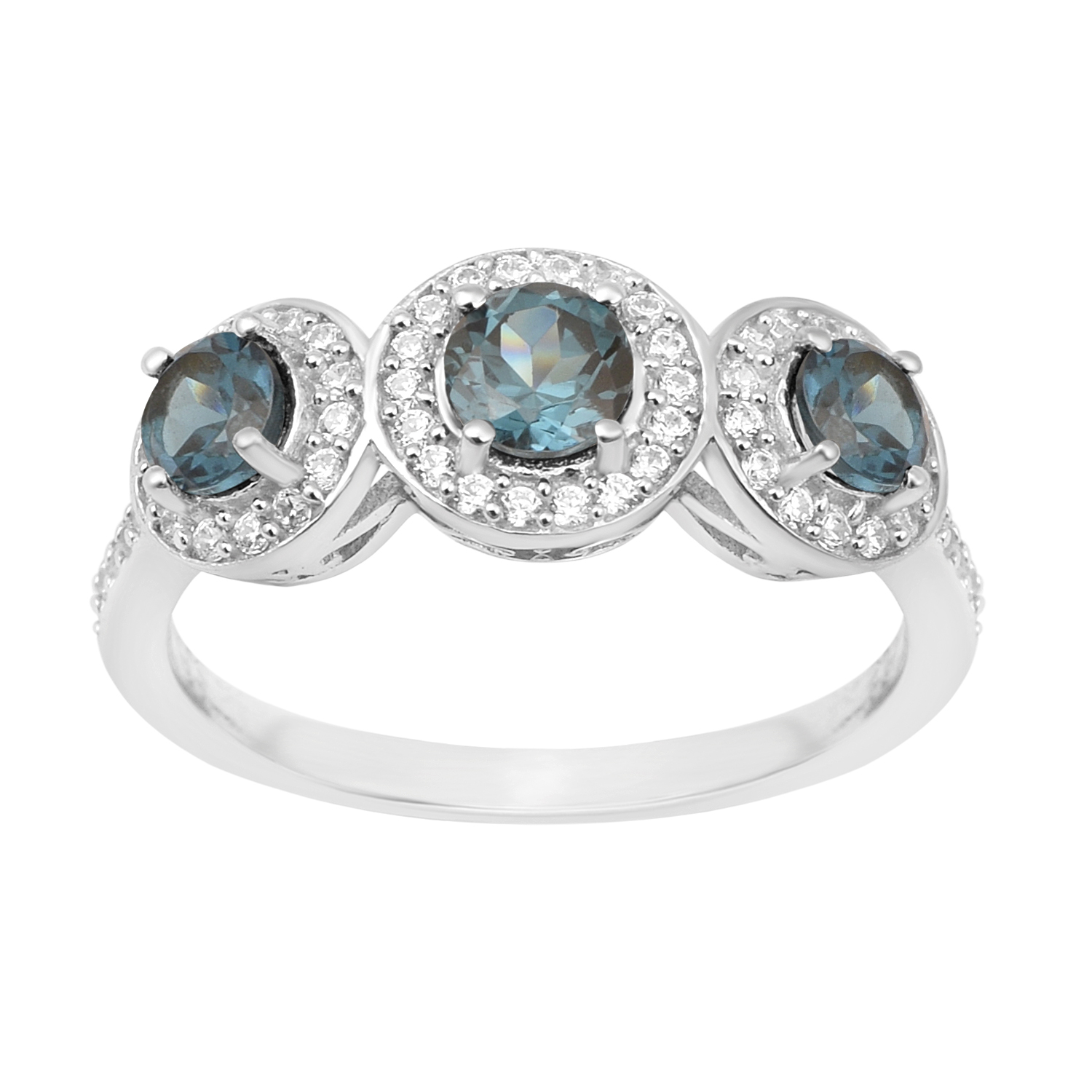 thumbnail video image 2 of 1.05 Ct Round London Blue Topaz Gemstone 925 Sterling Silver 3-Stone Women Engagement Ring, 2 of 7