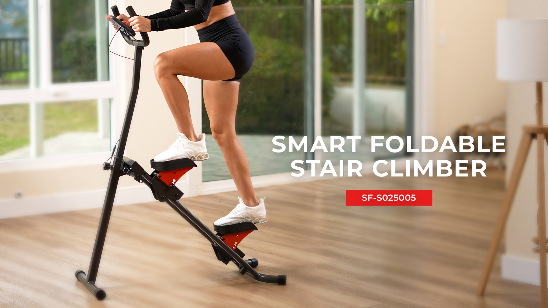 thumbnail video image 2 of Sunny Health & Fitness Smart Foldable Stair Climber with Balance-Assist Cords - SF-S025005, 2 of 9