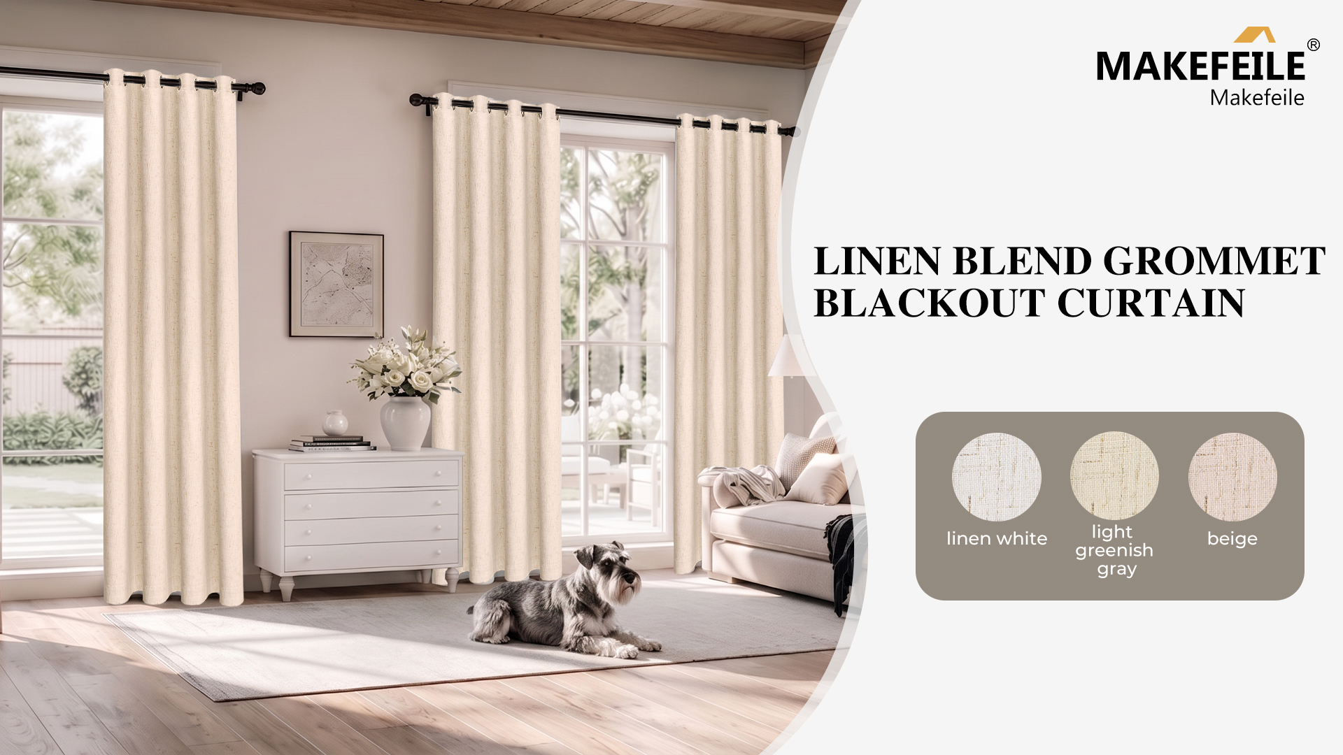 thumbnail video image 2 of MaKefeile 100% Blackout Linen Blend Grommet Curtains for Bedroom, Thermal Insulated Curtains for Living Room,W52 x L90 Inch,Linen White,2 Panels, 2 of 12