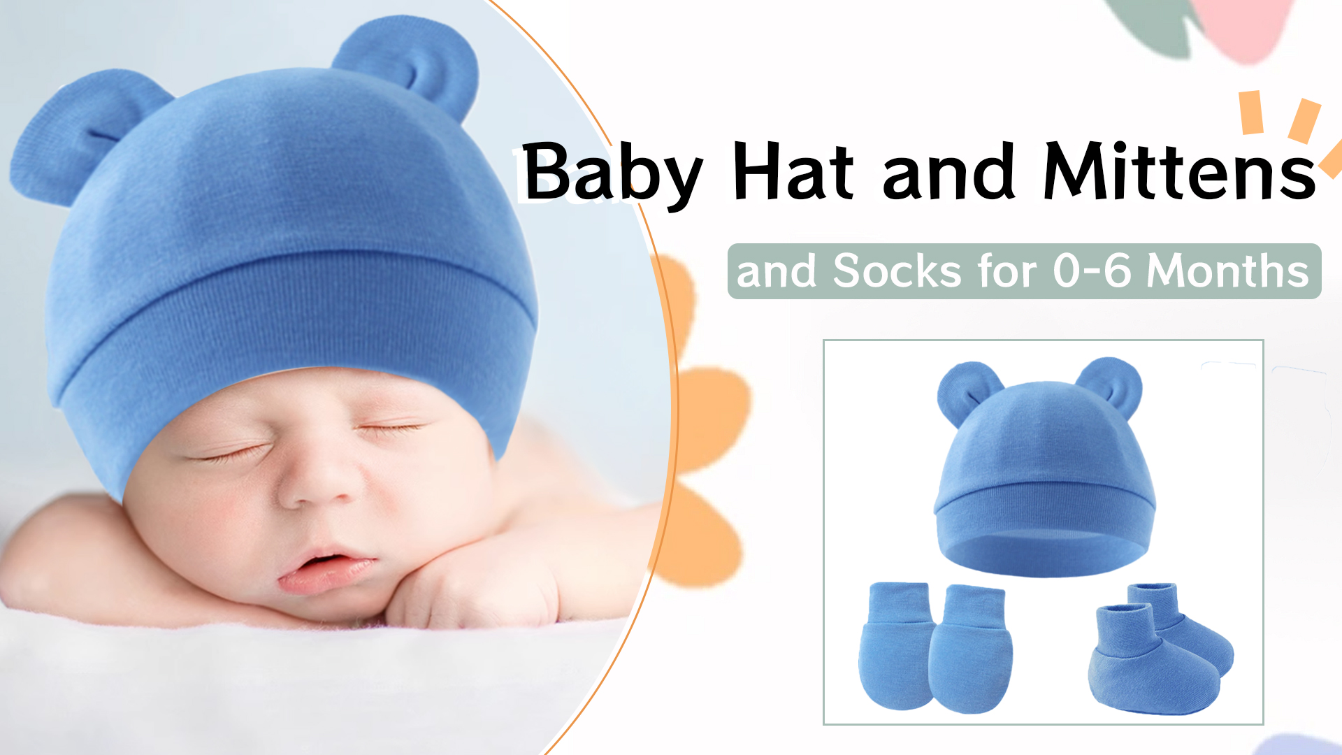 thumbnail video image 2 of Happy Cherry Newborn Hospital Hat Cotton Baby Boy Beanie Caps Infant Bear Ears Preemie Cap Preemie No Scratch Mittens Baby Girl Hat Mitten Sock Set 4 Pack for 0-6 Months(Caramel Navy Blue White Gray), 2 of 7