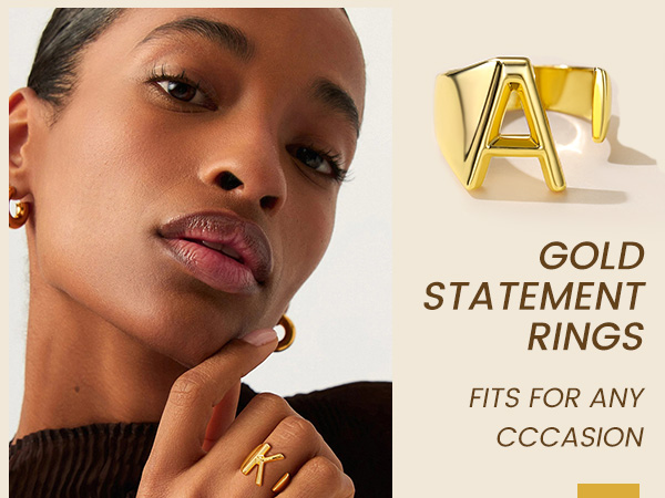 thumbnail video image 2 of KeyStyle 14K Gold Plated Initial Ring for Women Alphabet Letter Ring Adjustable Personalized Bold Statement Jewelry Stacking Ring Valentine's Day Gifts for Wife, 2 of 10