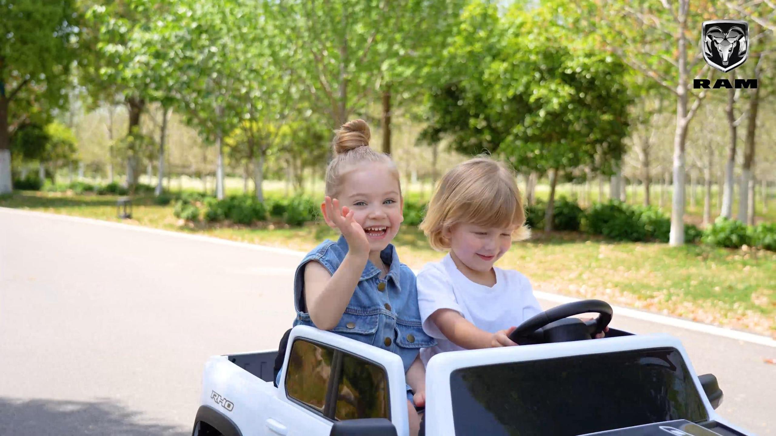 thumbnail video image 2 of iYofe Ram 24V Ride on Car 2 Seater, Ram 1500 RHO Battery Powered Electric Car Truck with 4 Wheels, Ride on Toy with Remote Control for Big Kids Toddlers 3-8 Boys Girls, Bluetooth & Trunk, Black, 2 of 11