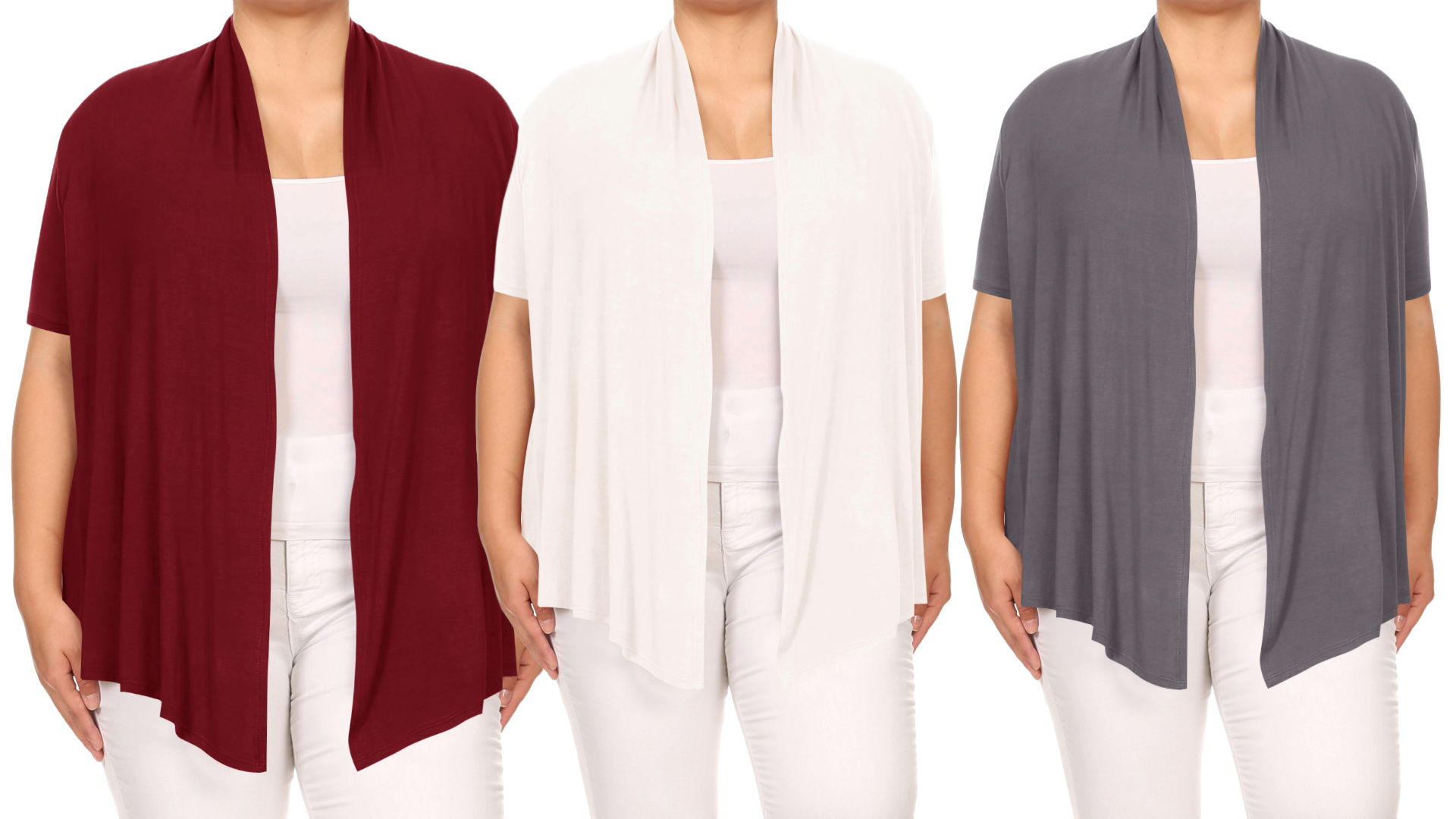 thumbnail video image 2 of Moa Collection Women's Plus Size Open Front Cardigan – Casual Short Sleeve Design, 2 of 6