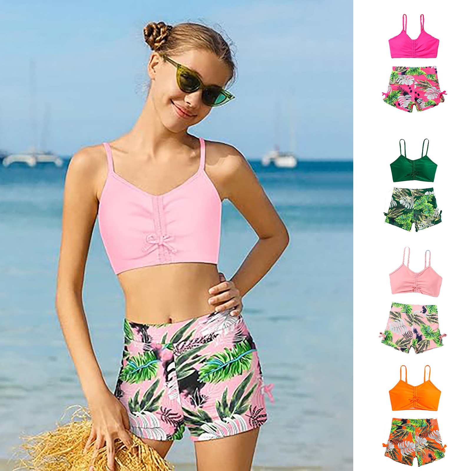 thumbnail video image 2 of SNKSDGM Girls Swimsuit Cover up Long Sleeve Girls Swimsuit Girls Swimwear Bathing Suits for Girls 2 Piece Swimsuit Adjustable Straps Padded Swimwear Tankini 7 12Y 11-12 Years, 2 of 5