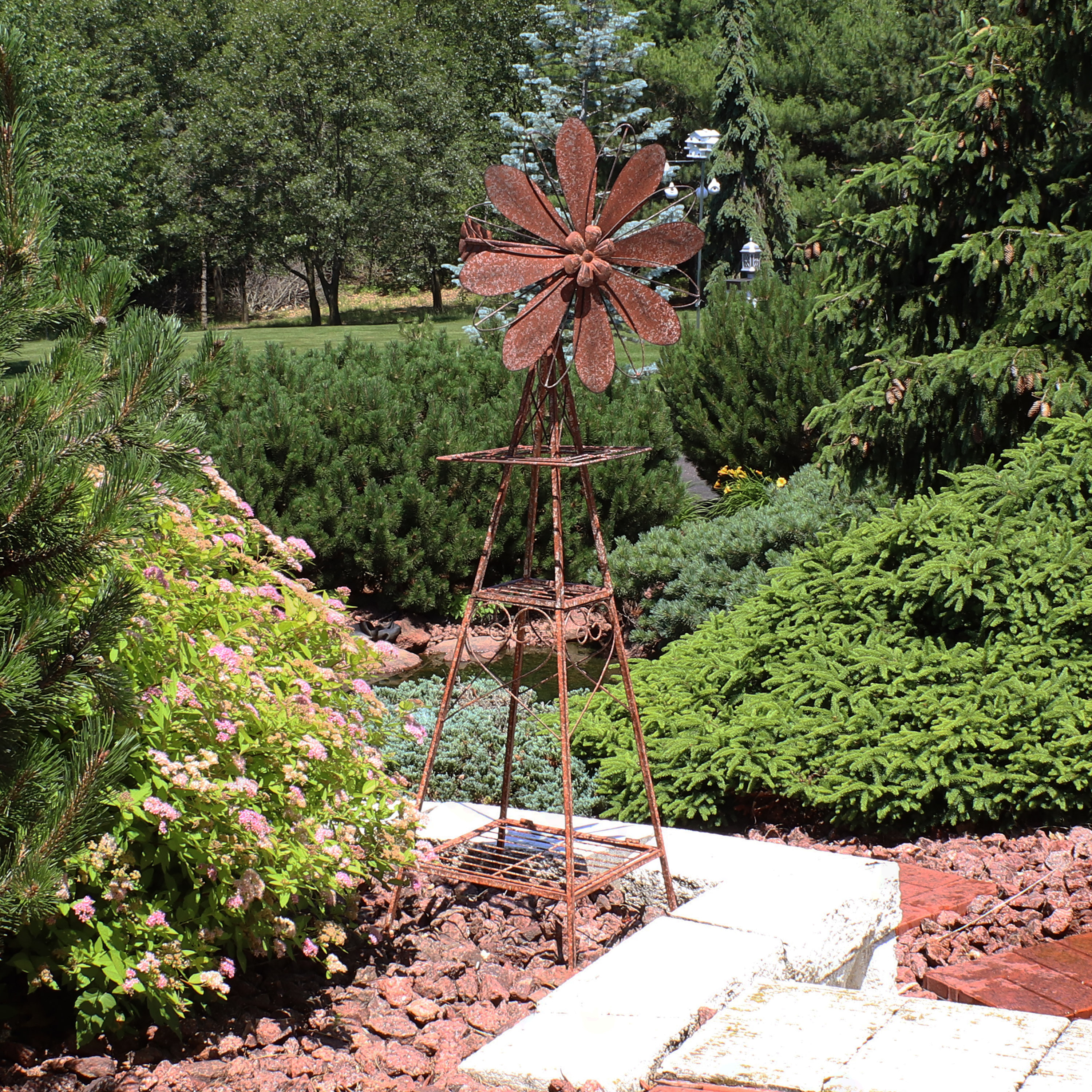 thumbnail video image 2 of Sunnydaze 51" Rustic Windmill Steel Outdoor Statue, 2 of 9
