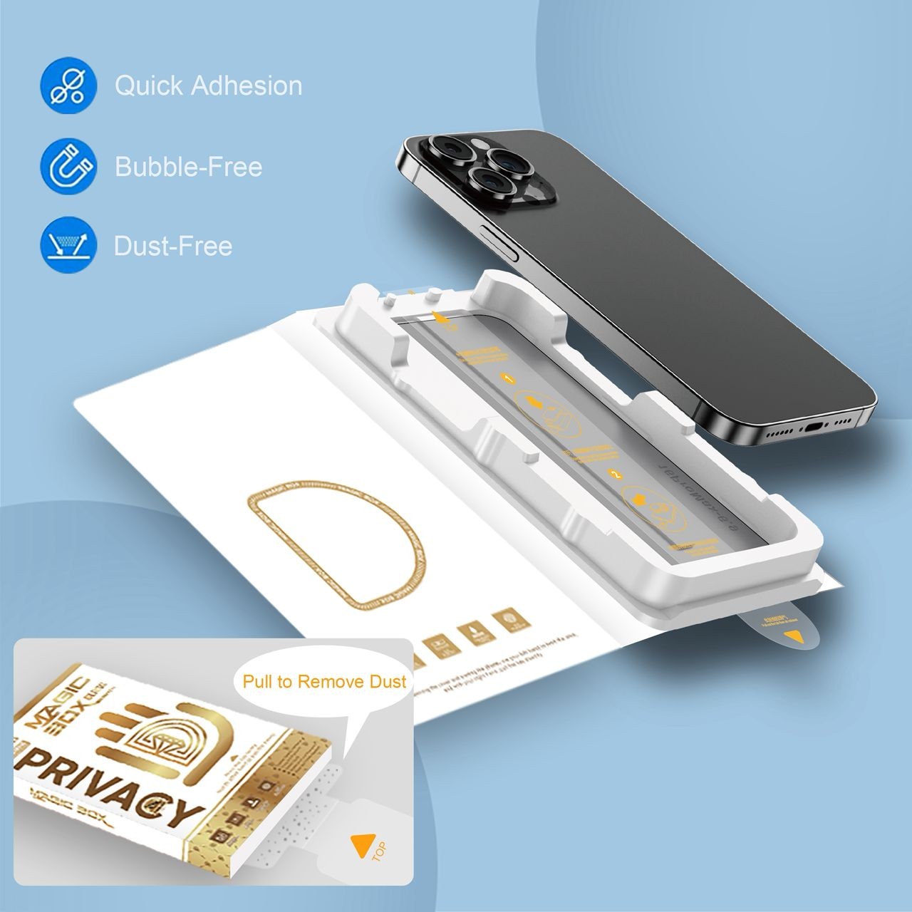 thumbnail video image 2 of V CARE TOO iPhone 17 Pro Max 6.9 in Privacy Screen Protector with Easy Installation Magic Box Kit, 9H Tempered Glass, 2 of 9