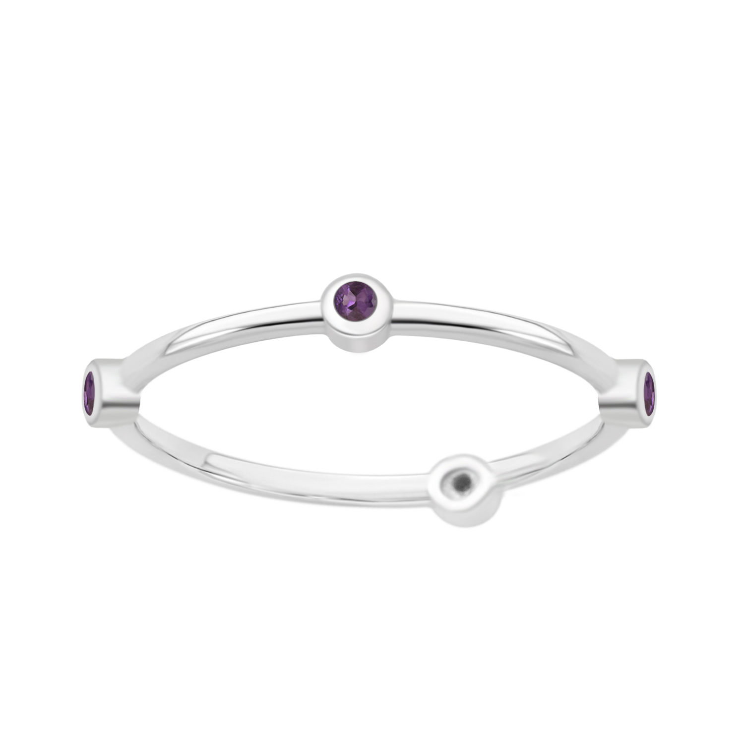 thumbnail video image 2 of 925 Sterling Silver Round 0.20 Ctw Amethyst Stackable Band Women Engagement Ring, 2 of 7
