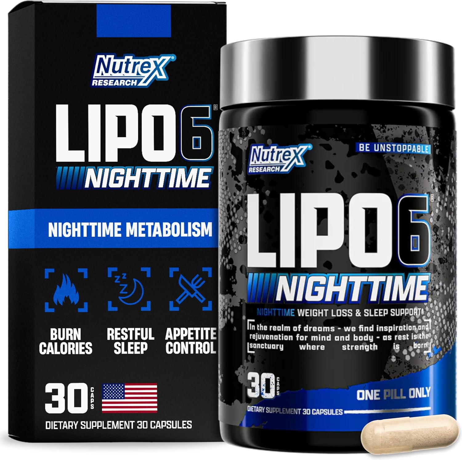 thumbnail video image 2 of Nutrex Lipo 6 Nighttime Fat Burner | Melatonin Sleep Aid & Weight Loss Diet Pills for Men and Women | Night Time Metabolism Booster Appetite Suppressant | 30 Servings (1), 2 of 10