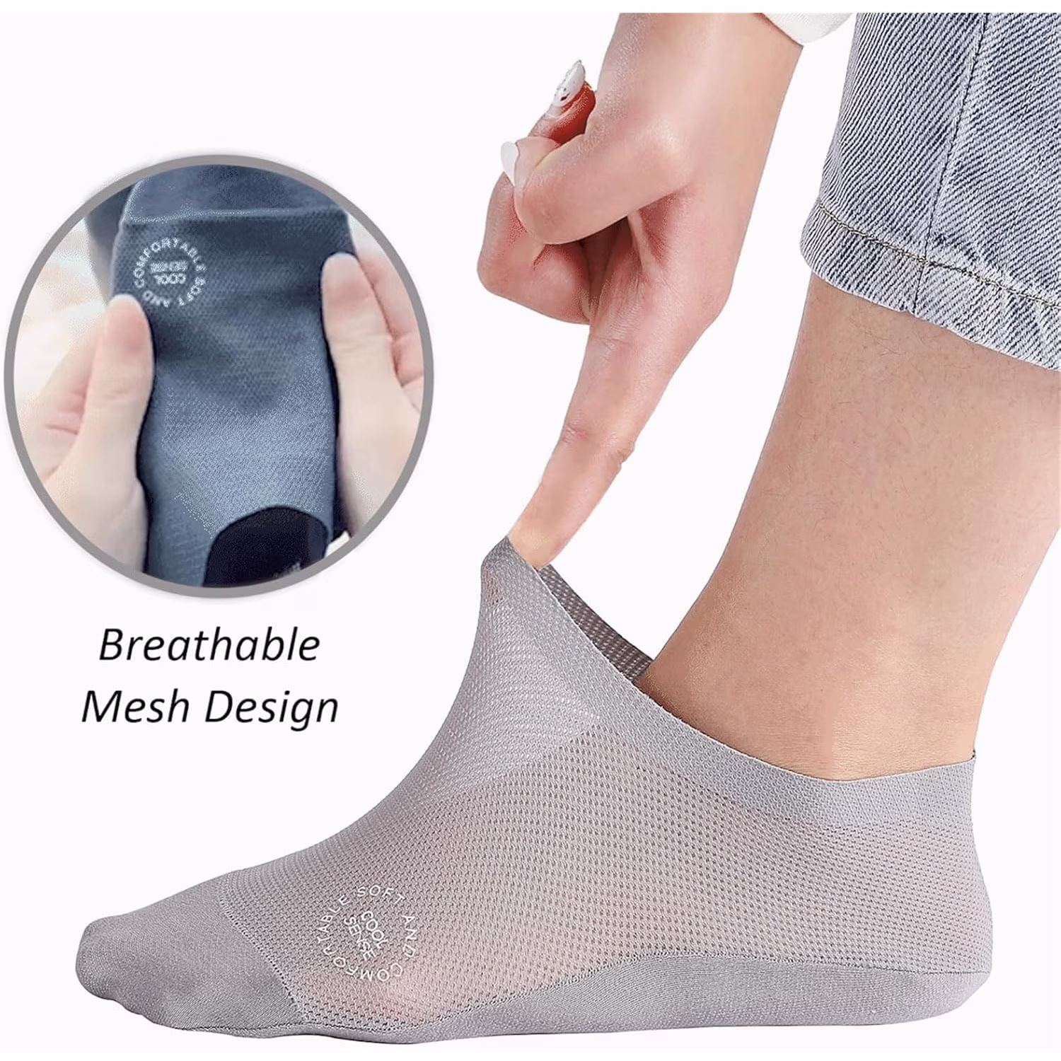 thumbnail video image 2 of Men Ultra Thin Liner Non Slip No Show Socks – Seamless Mesh Breathable Cotton Low Cut, Sweat-Absorbent for Sneakers, Dress Shoes, Loafers, 2 of 9
