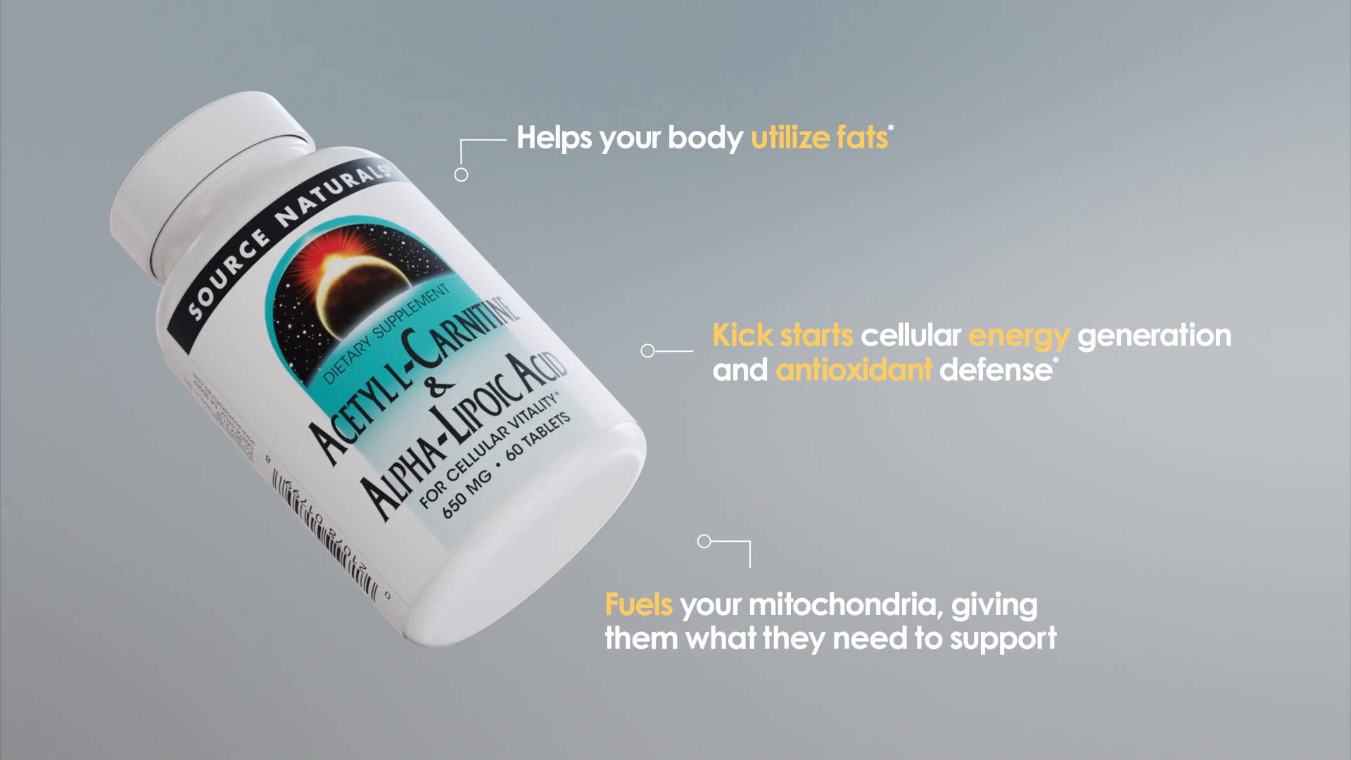 thumbnail video image 2 of Source Naturals Acetyl l-cArnitine & Alpha-lipoic Acid For Cellular Vitality* 650 mg - 60 Tablets, 2 of 7