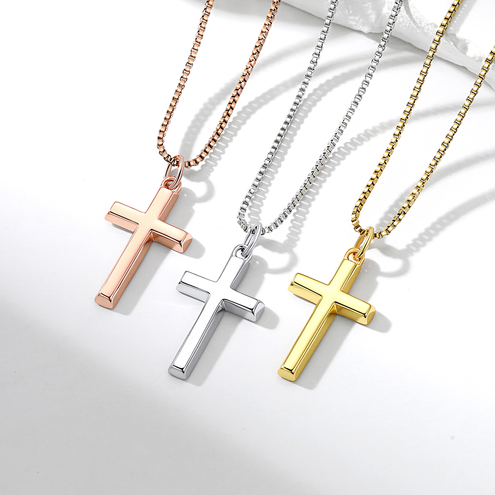 thumbnail video image 2 of KeyStyle Rose Gold Plated Cross Necklace for Women Large Cross Pendant Stainless Steel Chain Religious Christian Jewelry Faith Gift, 2 of 10