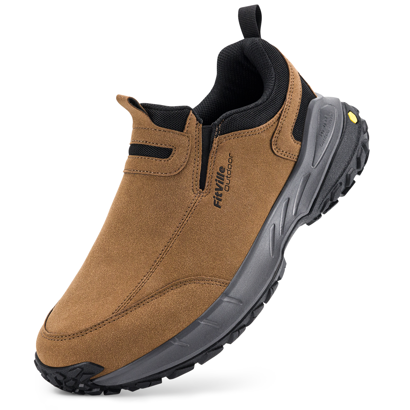 thumbnail video image 2 of FitVille Wide Mens Slip on Hiking Shoes Trekking Loafer with Arch Support, 2 of 7