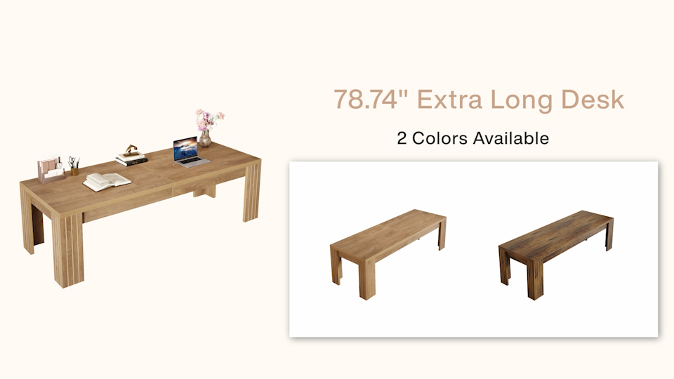 thumbnail video image 2 of Tribesigns 78.7 Inch Extra Long Desk for 1-2 People, Large Two Person Rectangular Computer Table for Living Room,Home Office, Rustic Brown, 2 of 9